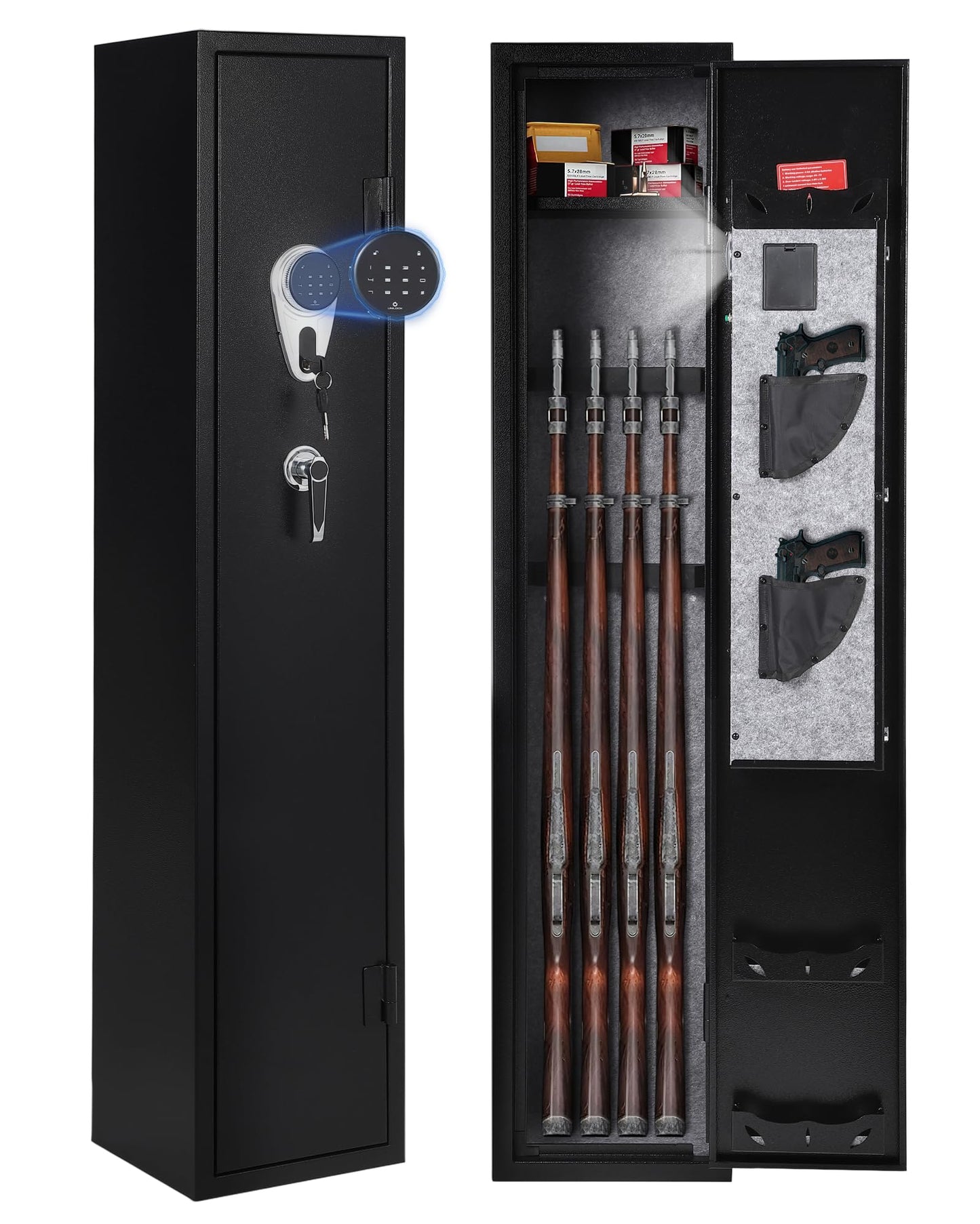 Garvee 5-6 Gun Safes for Rifles and Pistols, Quick Access Rifle Safe Gun Cabinet with Storage Cabinet, Removable Shelf, Pistol Lock Box, and Keypad, for Home Office