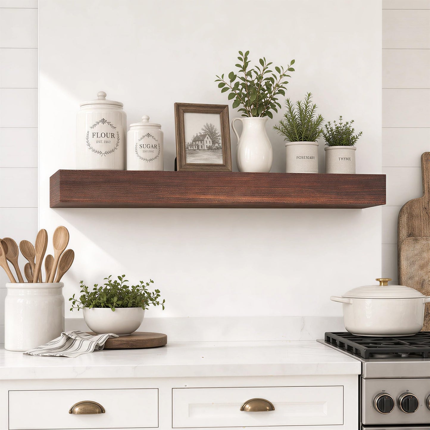 SAUMONIERES Fireplace Mantel Shelves 72 Inch Solid Wood Wall Mounted Long Floating Shelf Hollow, Brown