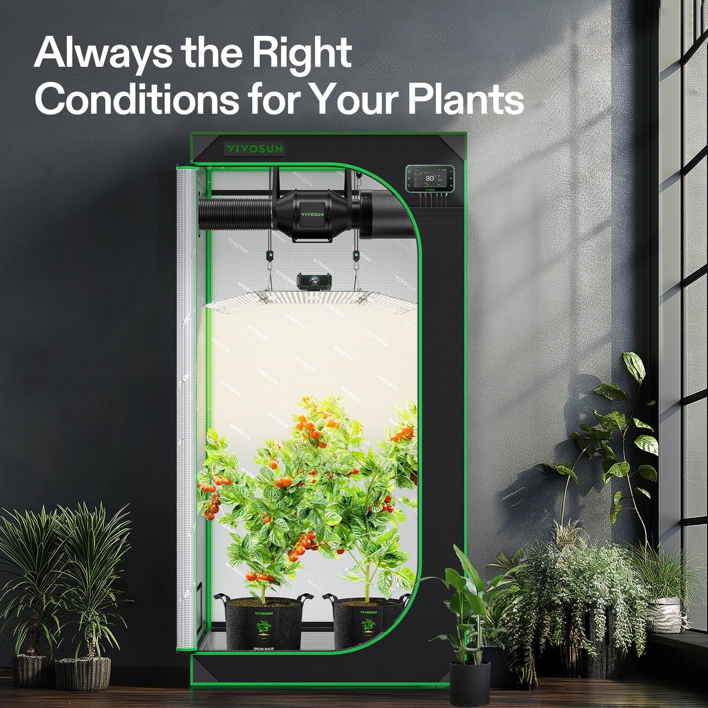 VIVOSUN GIY Smart Grow Tent System 3x3, WiFi-Integrated Grow Tent Kit, with Automate Ventilation and Circulation, Schedule Full Spectrum 200W LED Grow Light, and GrowHub E42A+Controller