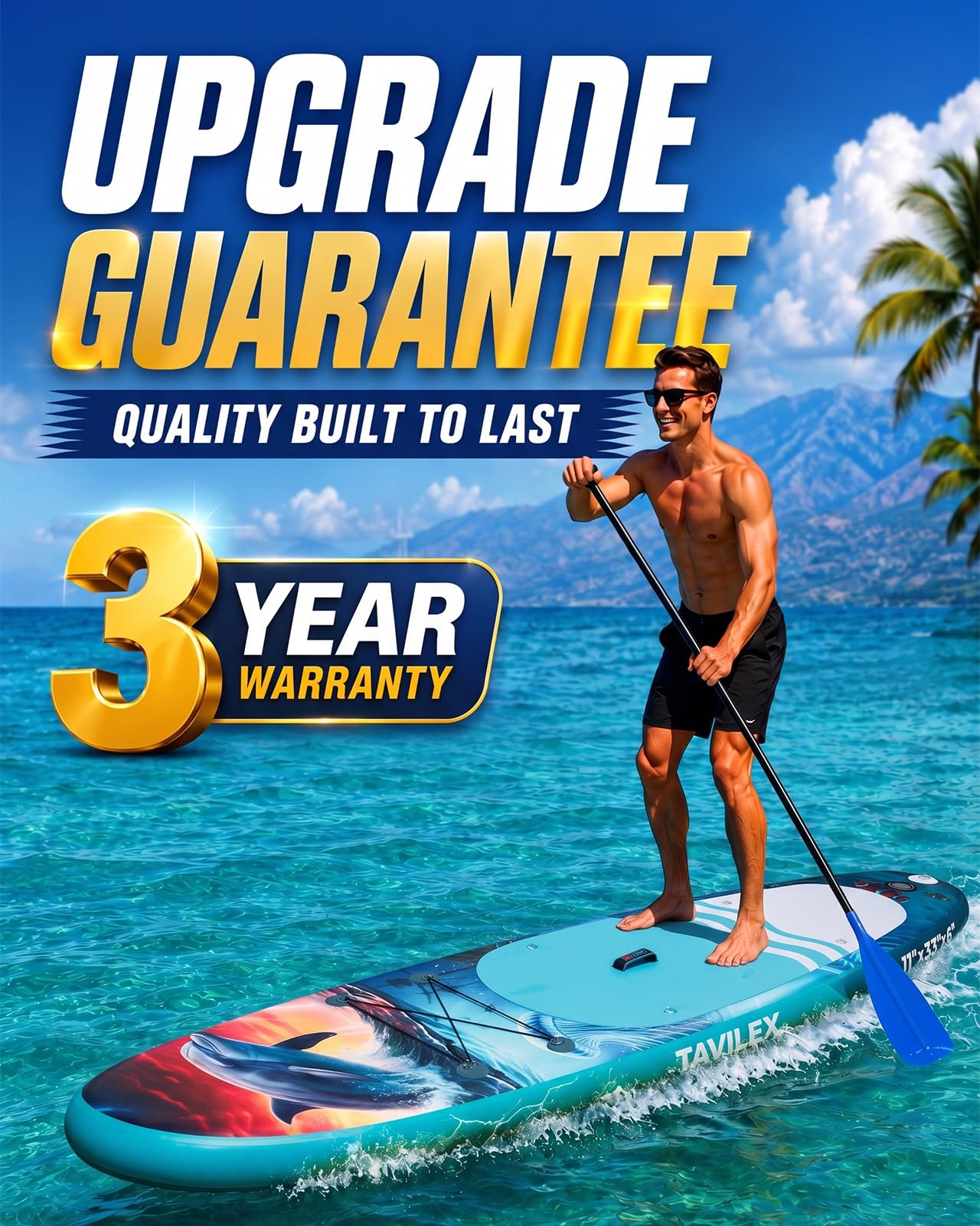 Tavilex Inflatable Stand Up Paddle Board with Seat, 11' x 33" x 6" Ultra-Wide 2-in-1 SUP Board for Adults & Youth, Stable Blow Up Paddleboard Kit with Dual-Blade Paddle (Ocean Dolphin)