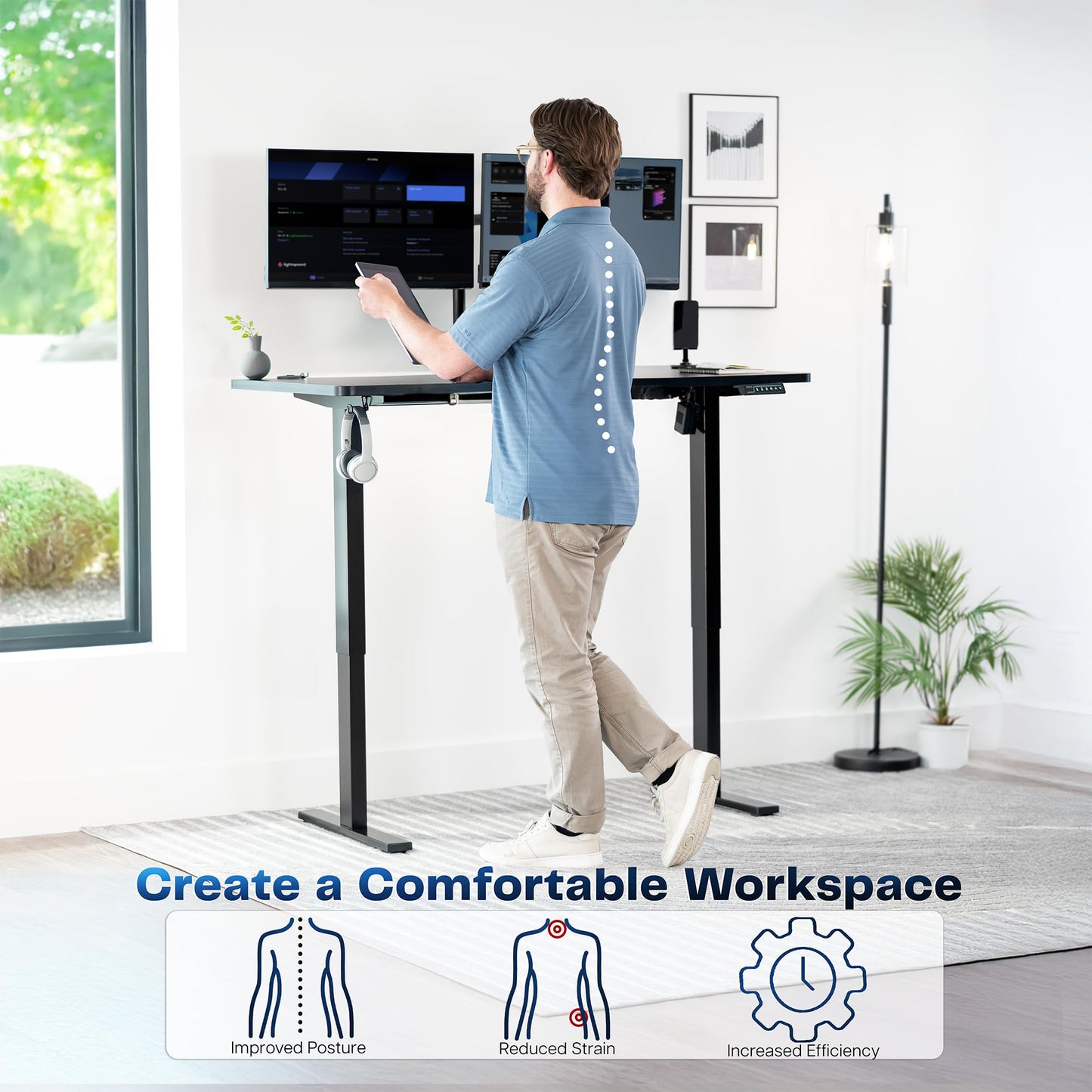 VIVO Electric 55 x 28 in Standing Desk, Memory Height Adjustment, 1B Series, Holds 220 lbs, One-Piece Black Top, Black Frame, DESK-KIT-1B55B