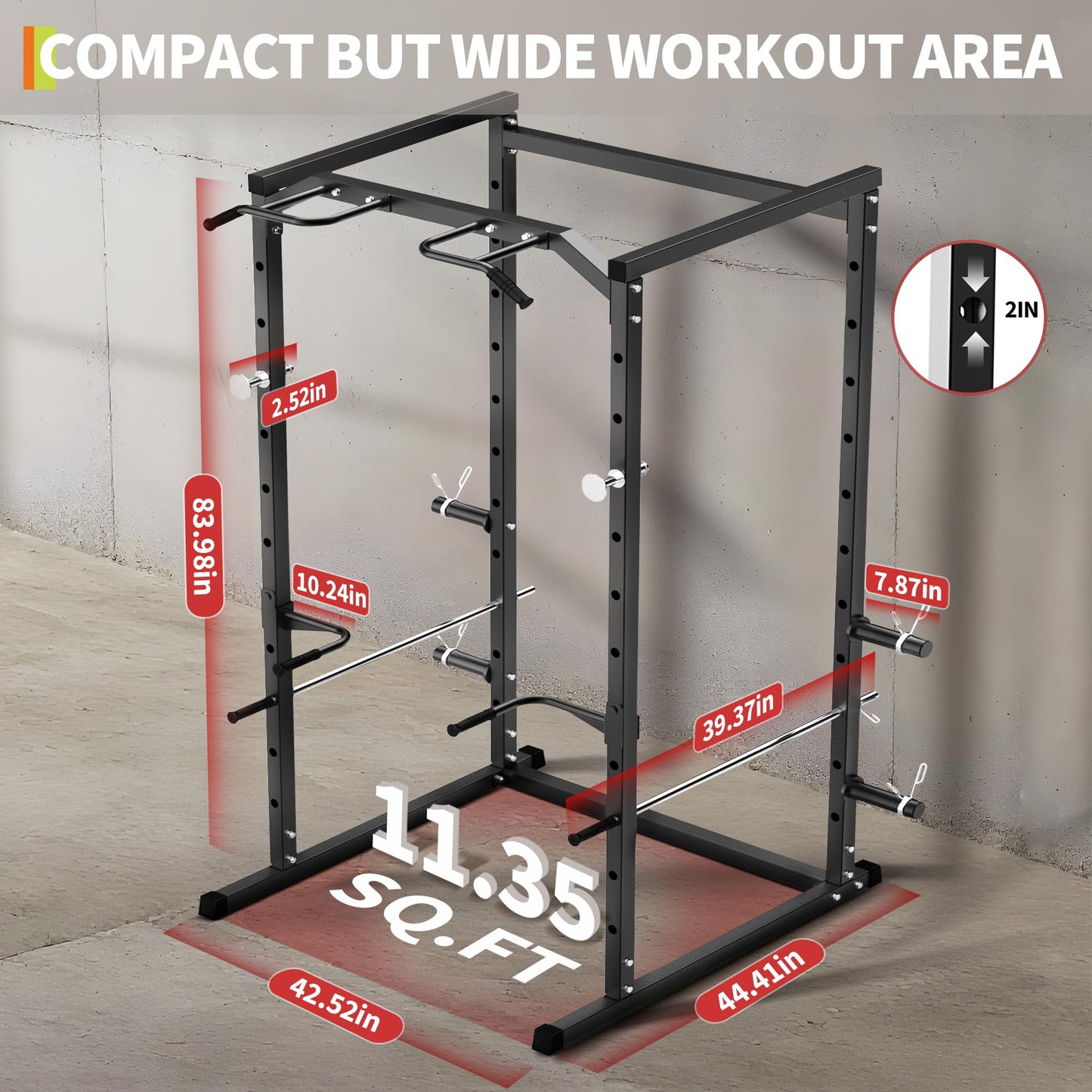 ActiveTrail Heavy-Duty Power Cage with Pull-Up Bar, 1100LB Capacity Squat Rack for Home Gym Strength Training with Adjustable j-Hooks & Safety Bars