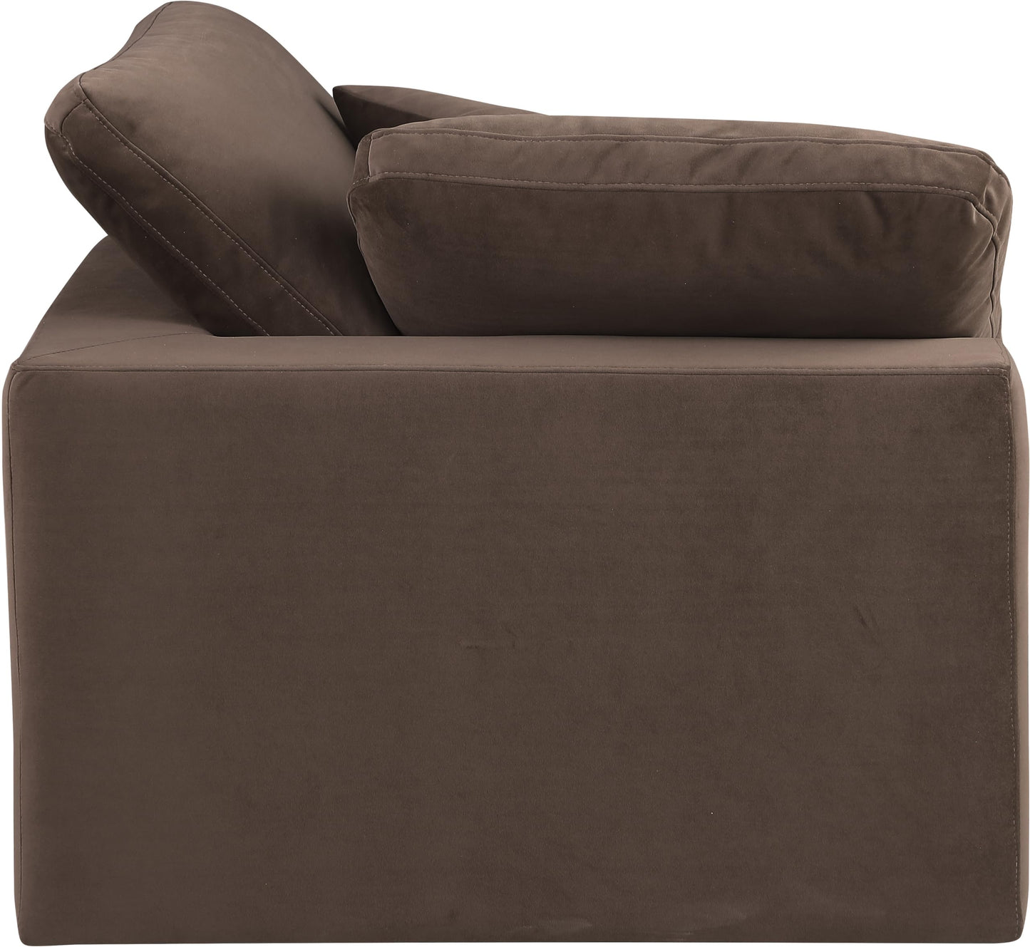 Meridian Furniture 189Brown-Corner Comfy Collection Modern | Contemporary Velvet Upholstered Corner Chair, Soft Brown Velvet, Down Feather Cushions, 40" W x 40" D x 34.5" H, Brown