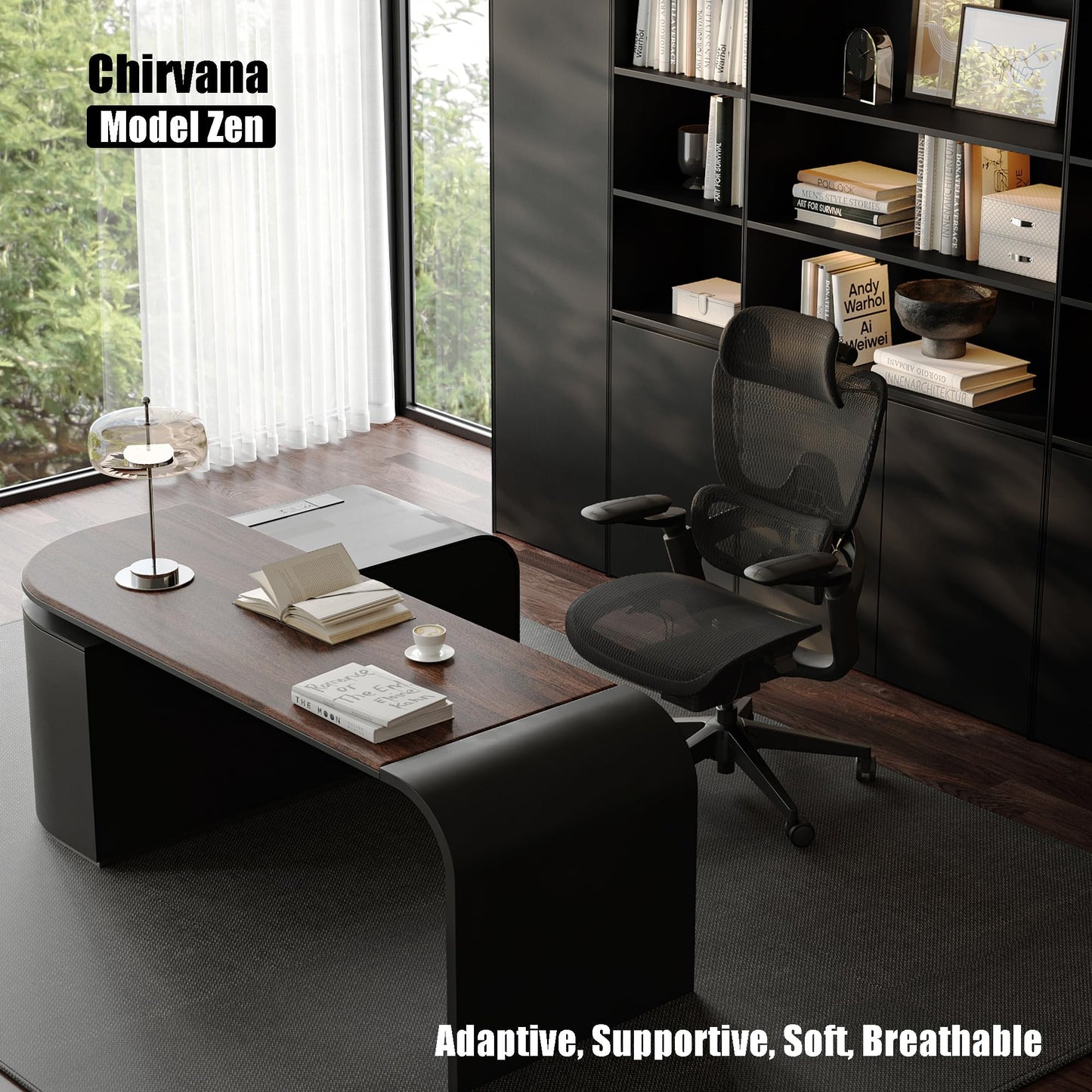 chirvana Ergonomic Office Chair, Big and Tall Home Desk Chair with Adjustable 3D Lumbar Support, 5D Armrest, 4D armrests, Mesh Computer Chair,90-130°Tilt, Model Zen (All Black)