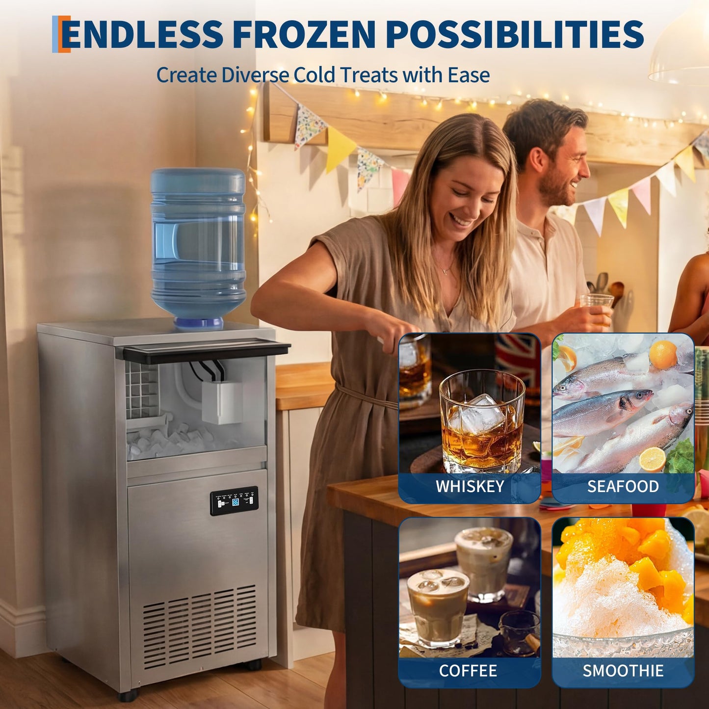 Commercial Ice Maker Machine 120lbs/24h, 36lbs Storage Capacity,Dual Water Inlet Mode,Built-in/Freestanding/Under Counter Ice Maker with Self-Cleaning, ETL Certified for Home Bar Restaurant
