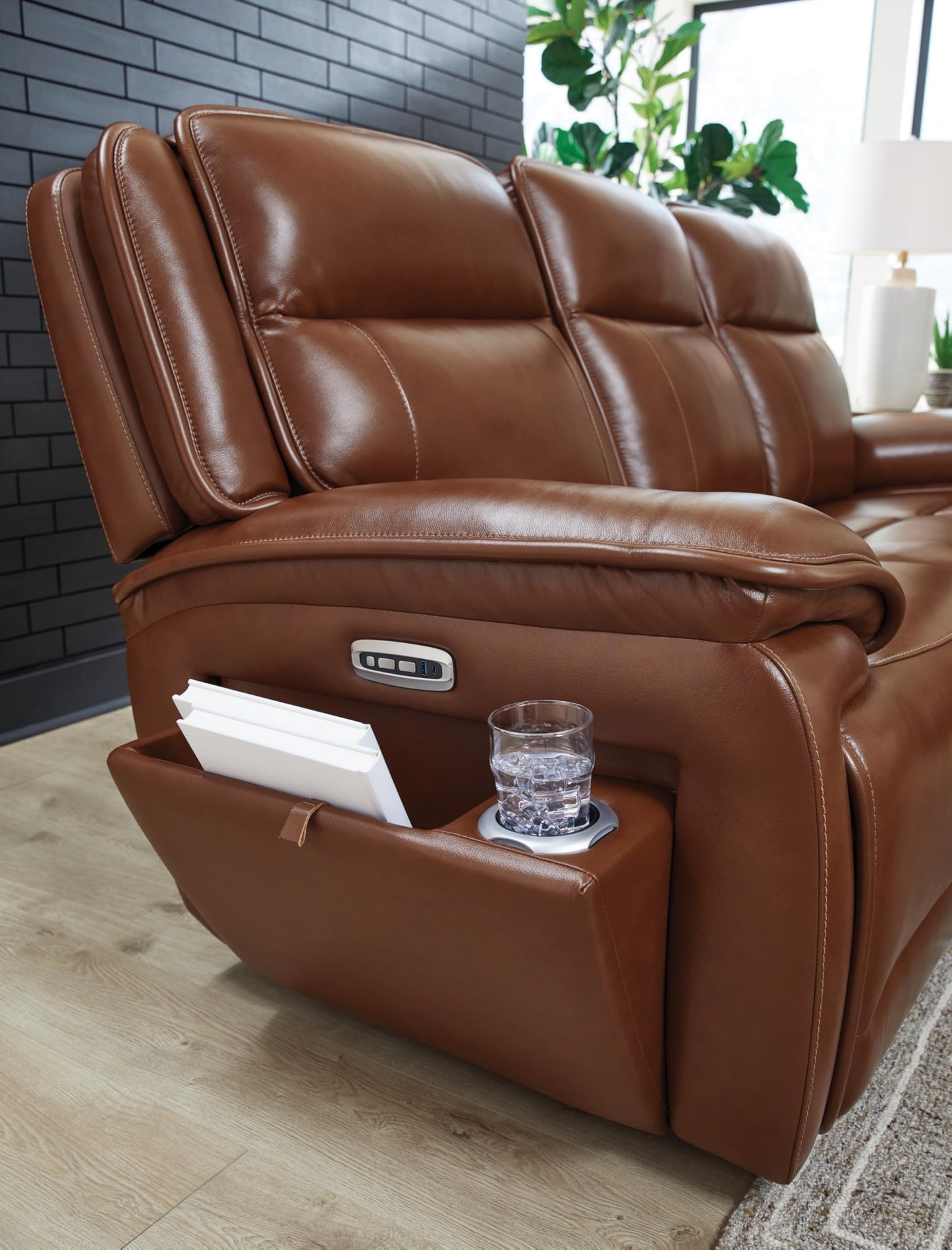 Signature Design by Ashley Healy Pier Modern Power Reclining Sofa with Adjustable Headrest and Storage, Dark Brown