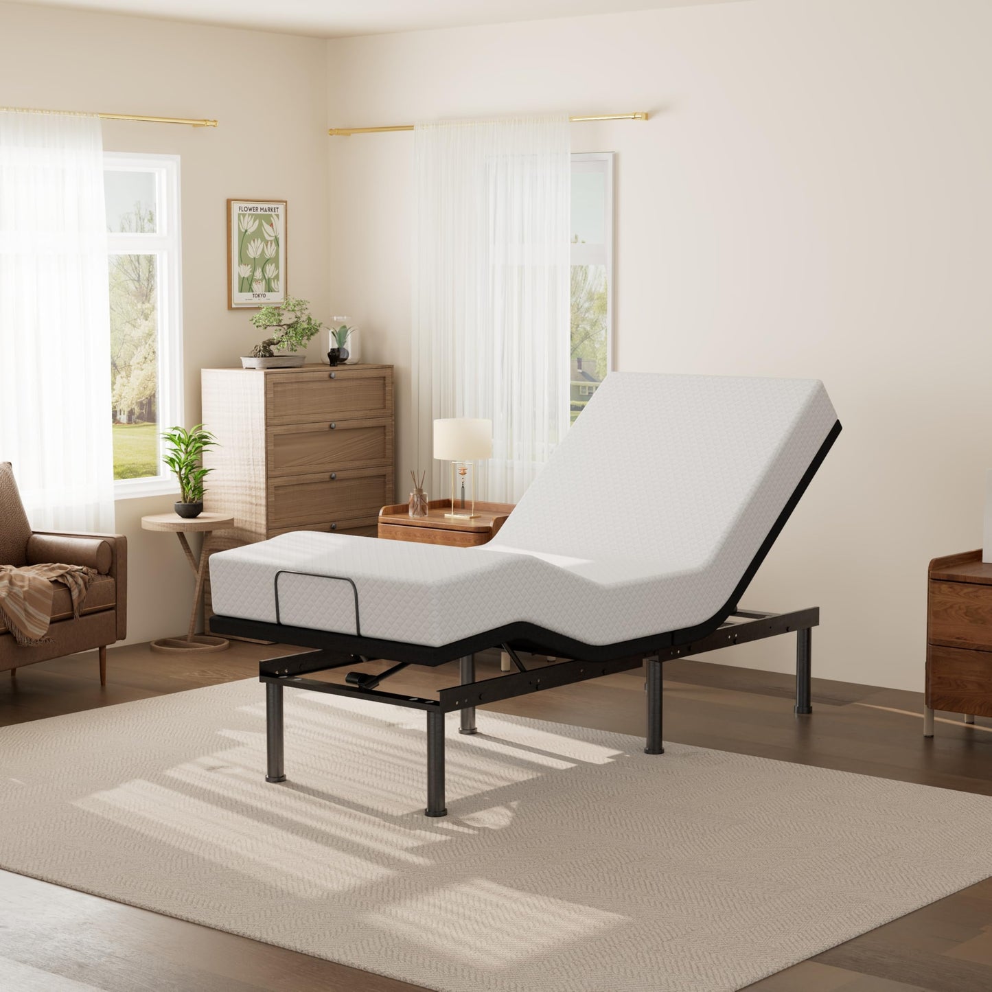 Emerspring Twin XL Adjustable Bed Base Frame and 12 inch Green Tea Memory Foam Mattress, Electric Bed Base Wireless Remote, Zero Gravity Bed, Head and Foot Incline, Anti-Snore,Easy Assembly