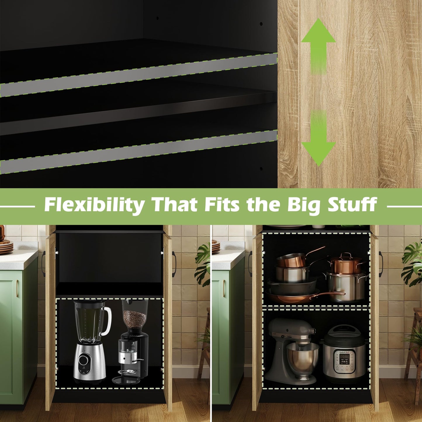 JASIWAY Rattan Pantry Cabinet, 67" Tall Kitchen Storage Cabinet with Doors