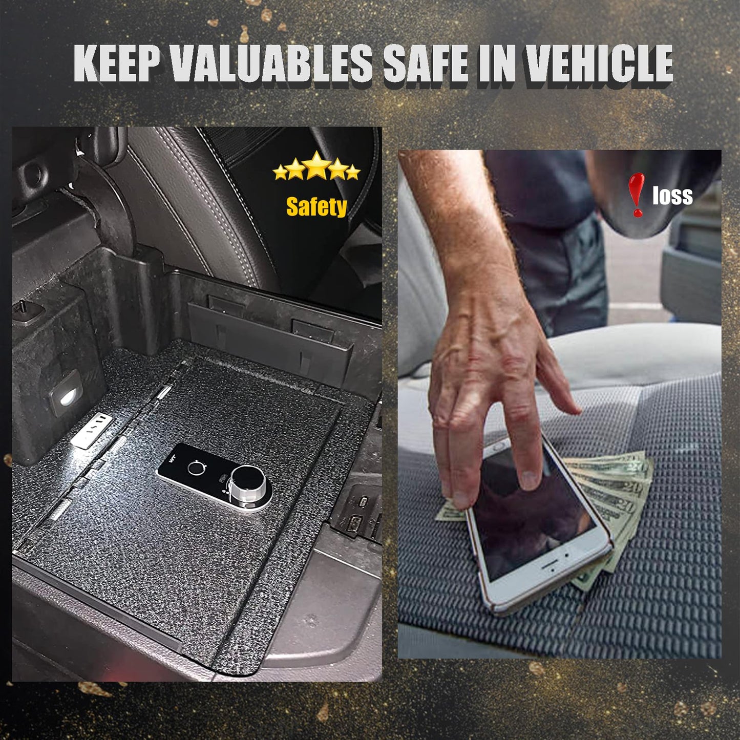 Center Console Gun Safe Vault - WASAI Vehicle Safe Vault Compatible with Toyota RAV4 2026, Anti-Theft High Security Armrest Lock Box with Biometric Fingerprint Lock with Backup Key.