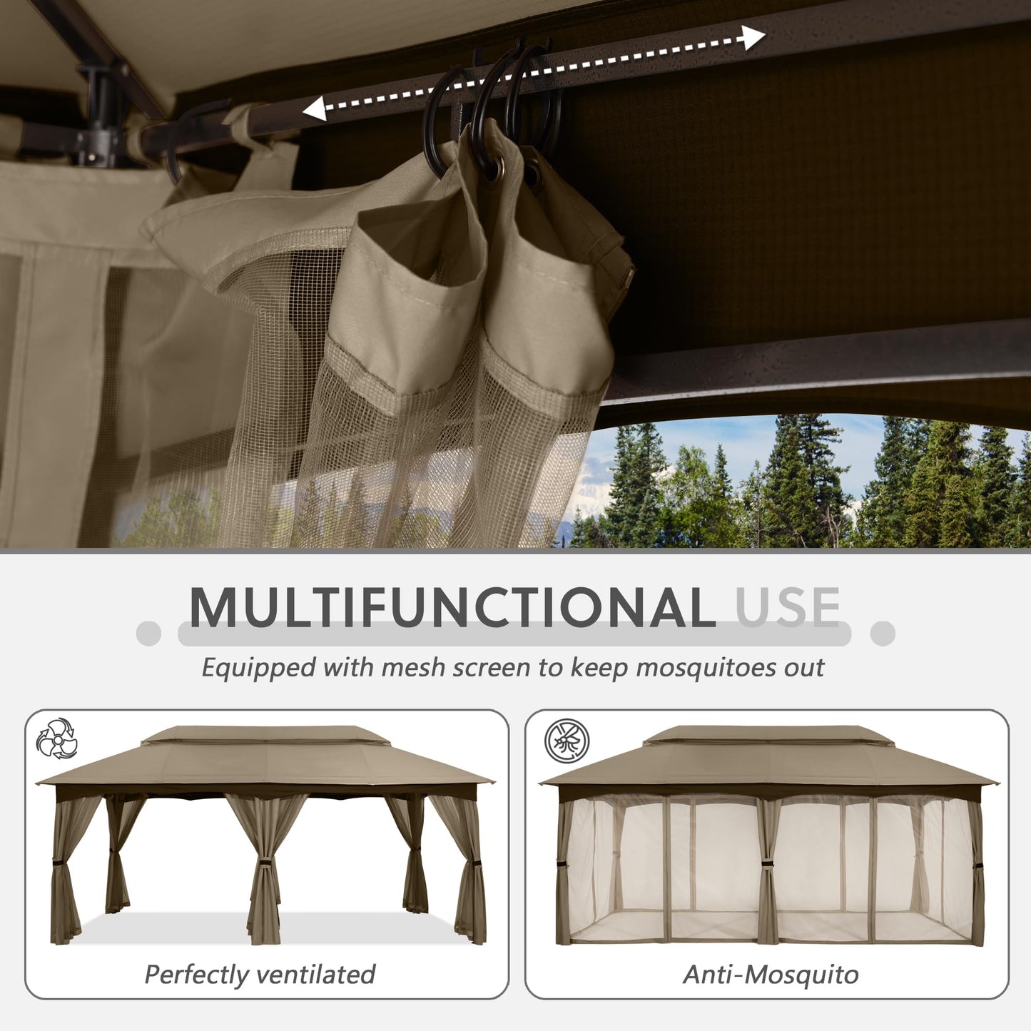 MASTERCANOPY Outdoor Patio Gazebo for Garden with Upgrade Steel Frame and Netting Walls (10x20,Khaki)