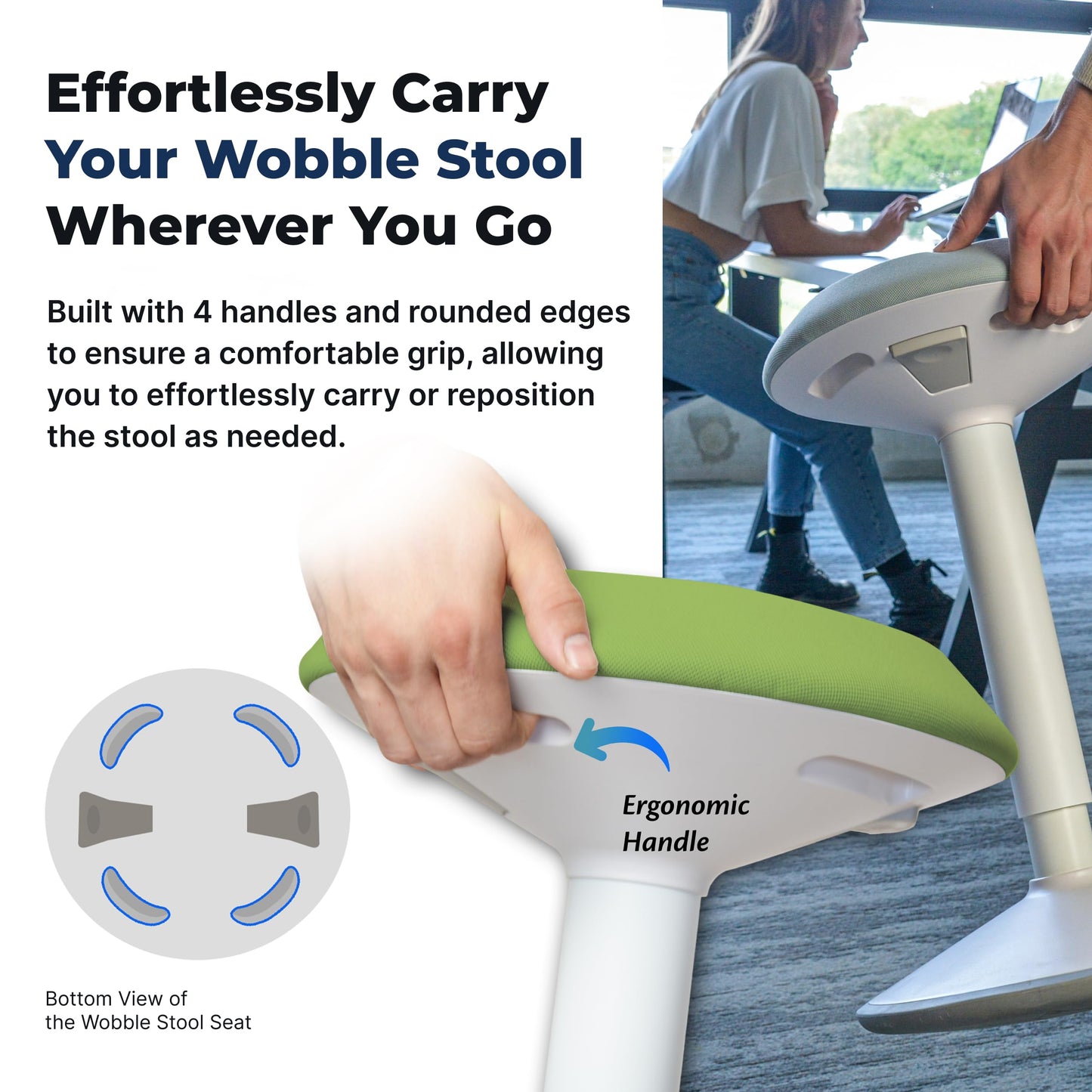 Standing Desk Stool Chair, Height Adjustable Stool 21-31 inch for Office and Classroom, Swivel seat, Anti-Slip Bottom Ergonomic Wobble Stool with Rocking Motion, Green