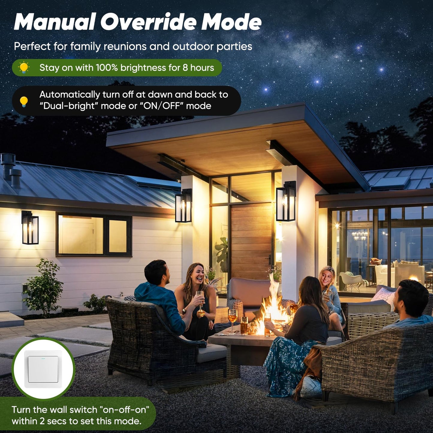 BesLowe Motion Sensor Outdoor Wall Lights, 15in Black Metal Sconce Lanterns, Dusk to Dawn, 3 Lighting Modes, 2-Pack