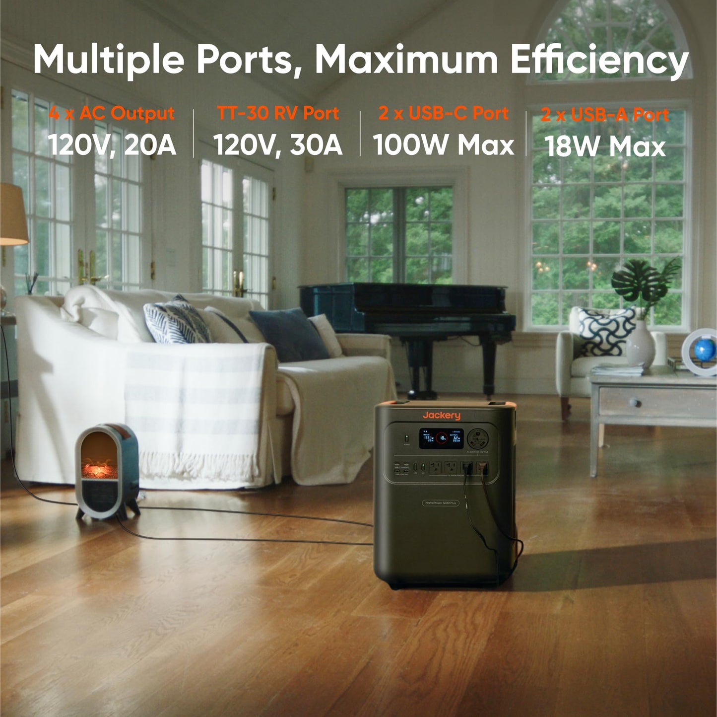 Jackery HomePower 3600 Plus Portable Power Station, 3600W AC Output, 3584Wh LFP Solar Generator, Expandable up to 21kWh, Essential Home Backup for Home Use, Emergencies, RV (Solar Panel Optional)
