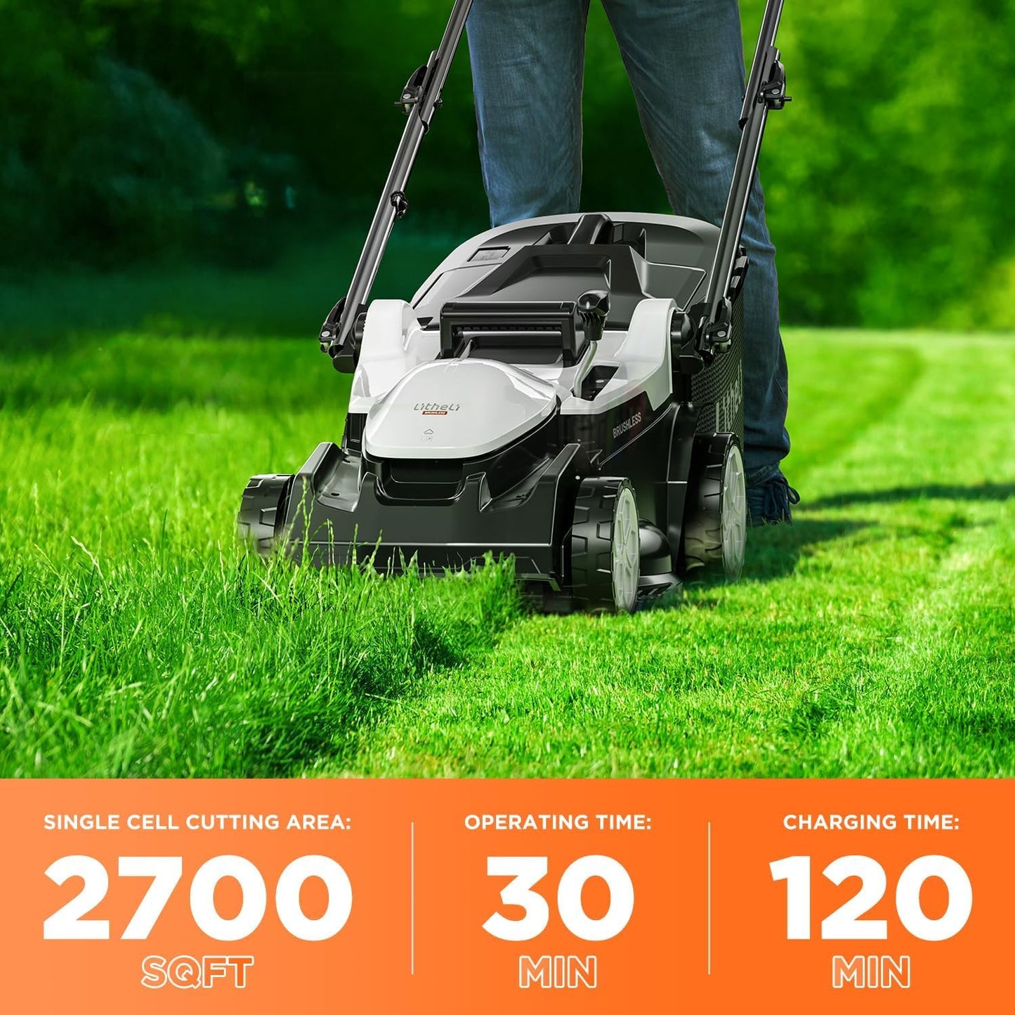 Litheli 40V (2 x 20V) 16" Electric Lawn Mower Cordless, Brushless Lawnmower with 6-Height Adjust, Portable & Lightweight Push Battery Powered Lawn Mower (2 * 4.0AH Batteries Included)
