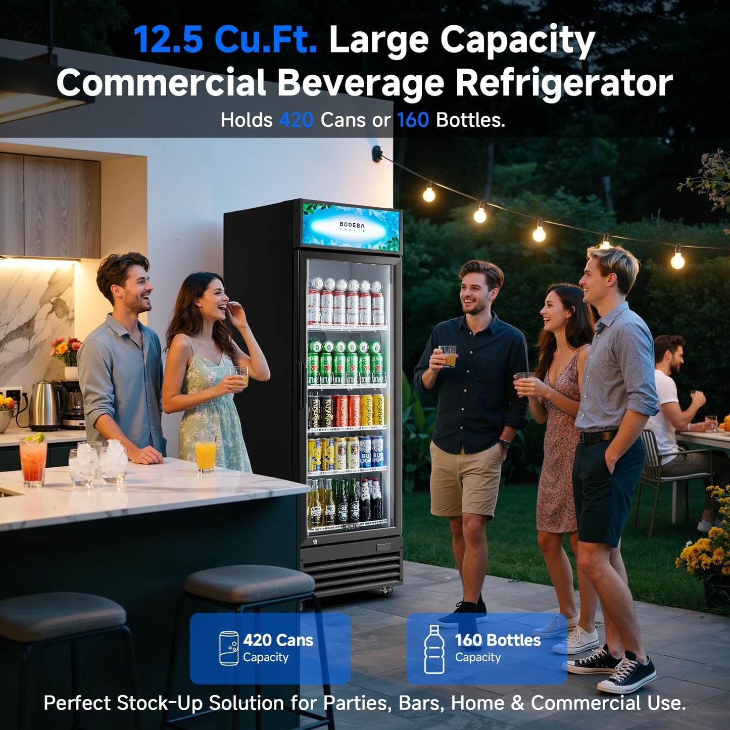 BODEGACOOLER Beverage Refrigerator, 12.5 Cu.Ft. Commercial Glass Door Display Fridge – Holds 420 Cans, Perfect for World Cup Watch Party & Summer BBQ, Drink Cooler for Home Bar, Patio, Garage,Man Cave