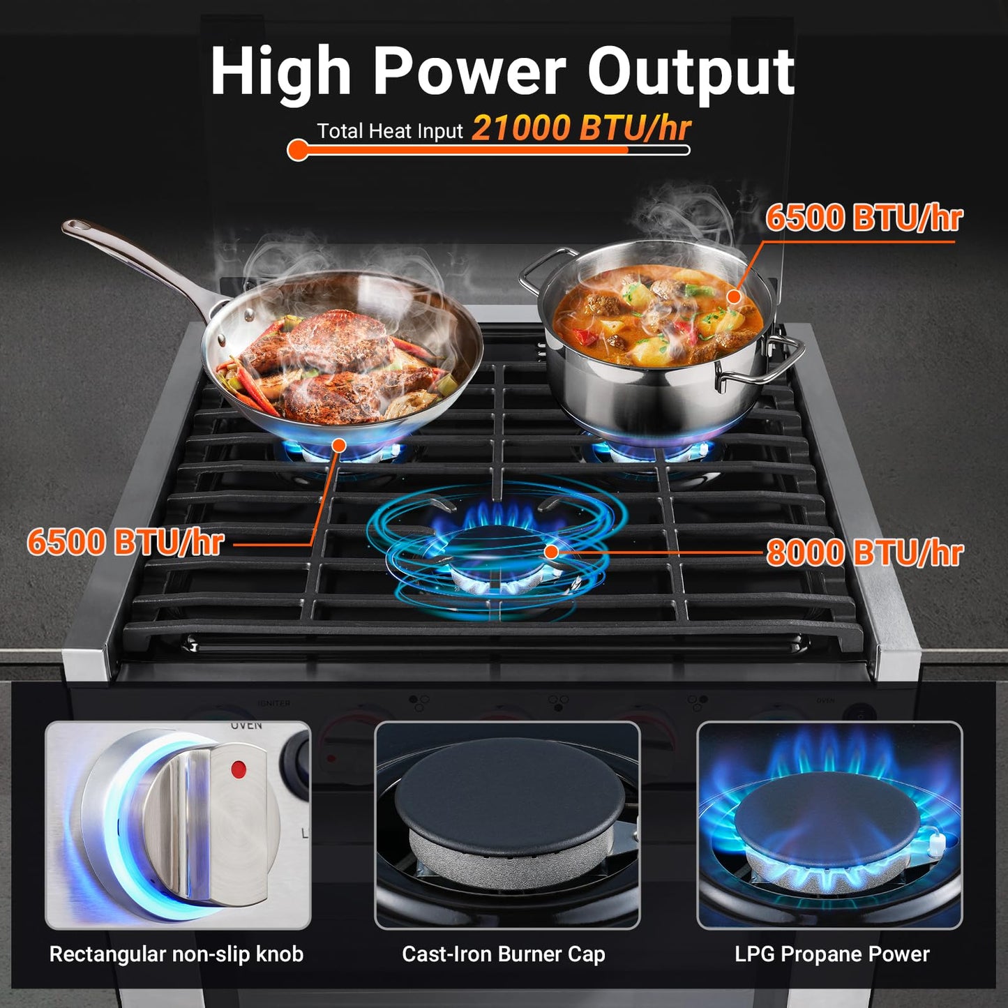 AMZCHEF 17 Inch 3-Burner RV Gas Range with 1.24 Cu.Ft Oven, High Output Propane Stove for Mobile Home, Camper, Apartment, Stainless Steel