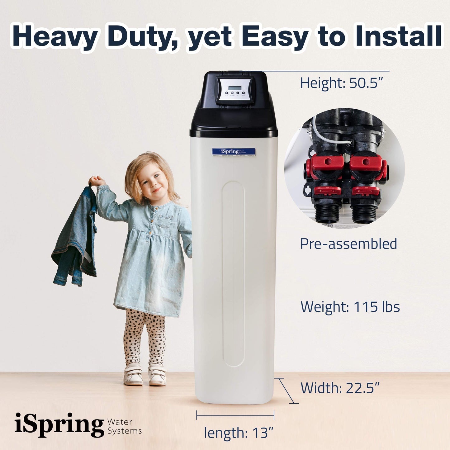 iSpring WCS45KG Whole House Water Softener System, 45,000 Grain High Capacity with Backwash Feature, SGS-Tested, for Homes & Businesses