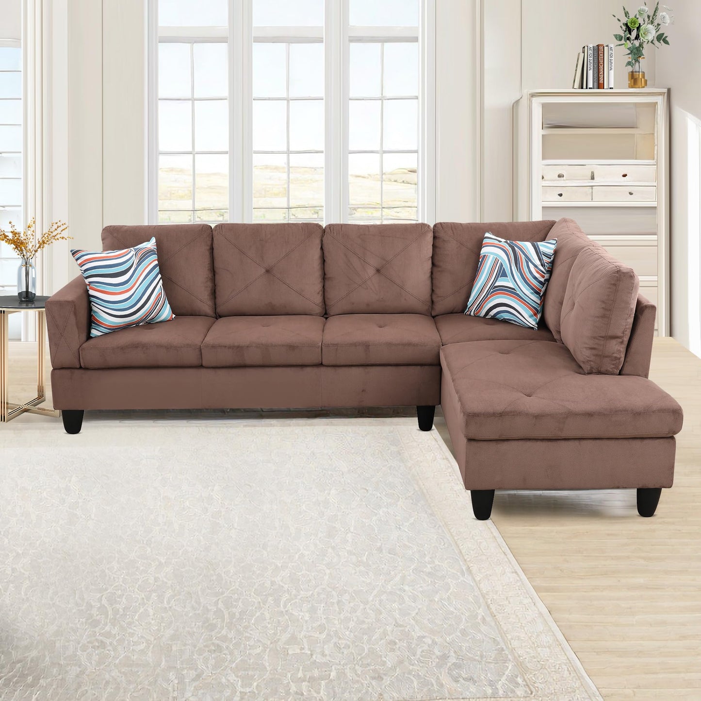 NicBex 97" L Shaped Couch Sectional Couches for Living Room, 2-Piece Modular Sofa with Movable Chaise & Deep Seat for Apartment, Bedroom, Office, Brown