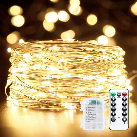 Minetom 33Ft 100 LED Outdoor String Lights, Warm White, Battery Operated, Waterproof Fairy Lights for Indoor/Outdoor Decoration