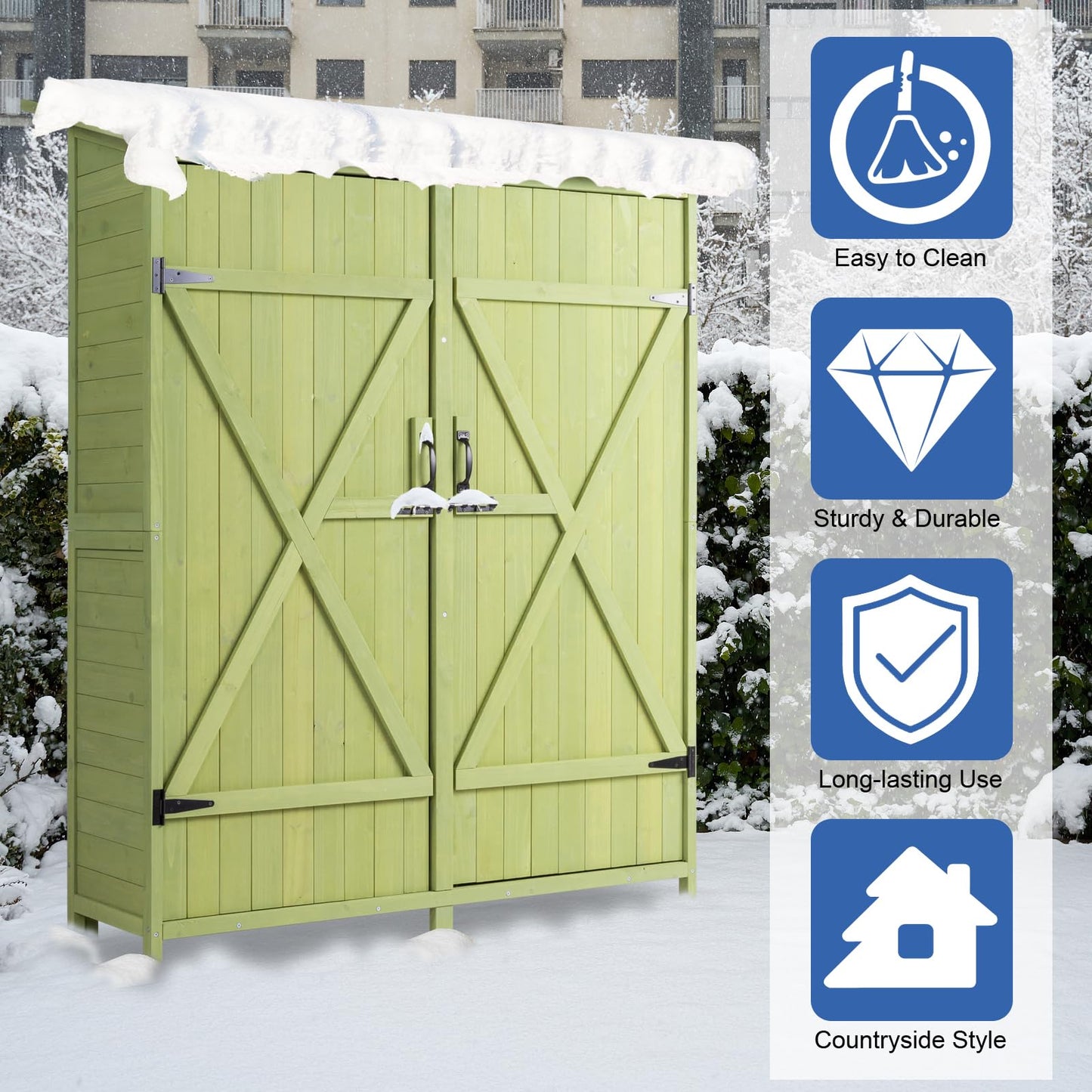 VINGLI Upgraded Outdoor Wooden Storage Shed, Extra Large Garden Shed Outside Tool Cabinet with 2 Safety Latches, Patio Storage Organizer for Garden Yard Lawn Equipment, Light Green