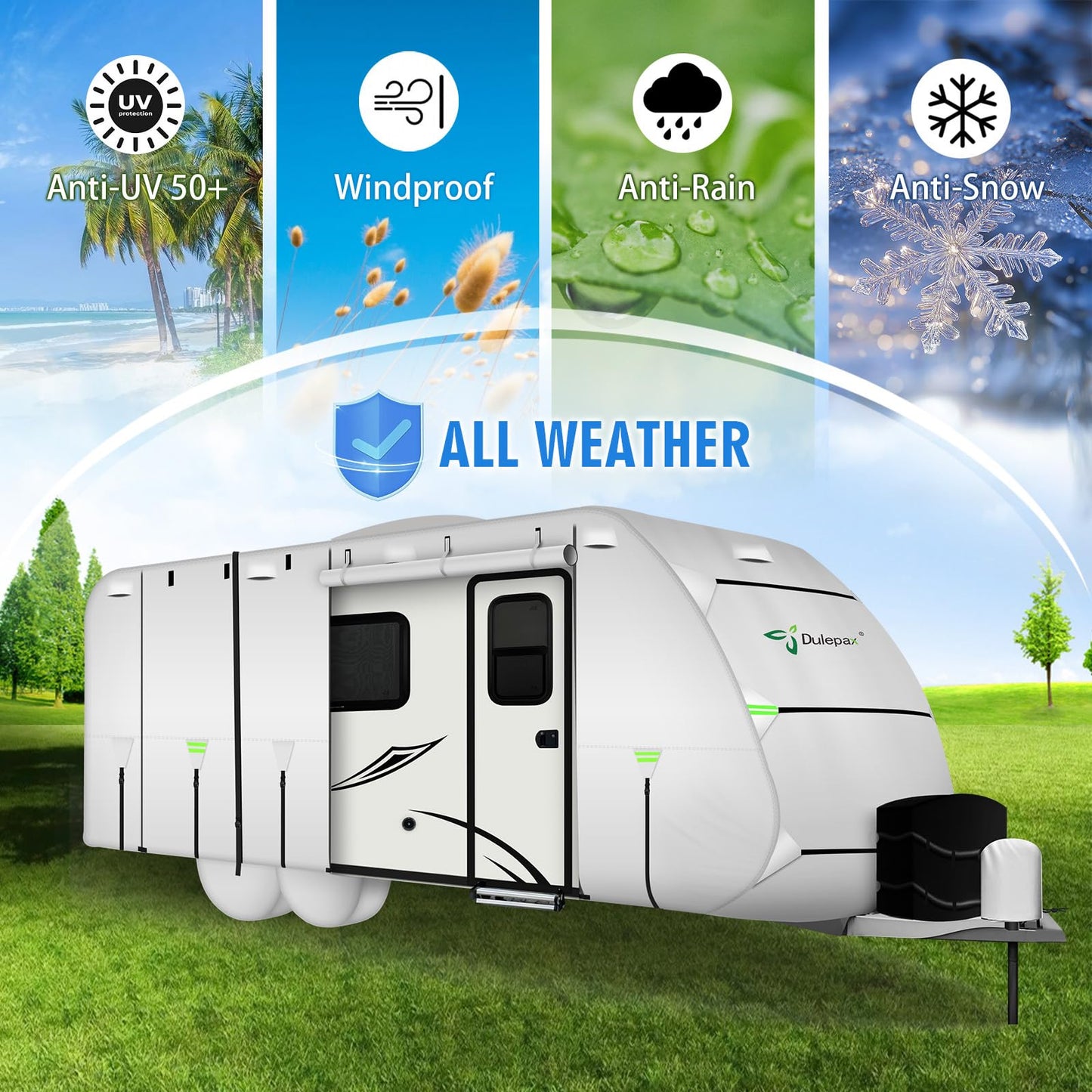 Dulepax Oxford RV Cover 27'-30' Travel Trailer Cover,Waterproof Camper Cover with 420D Oxford Fabric Anti-UV, Weatherproof, Ripstop Utility Trailer Covers