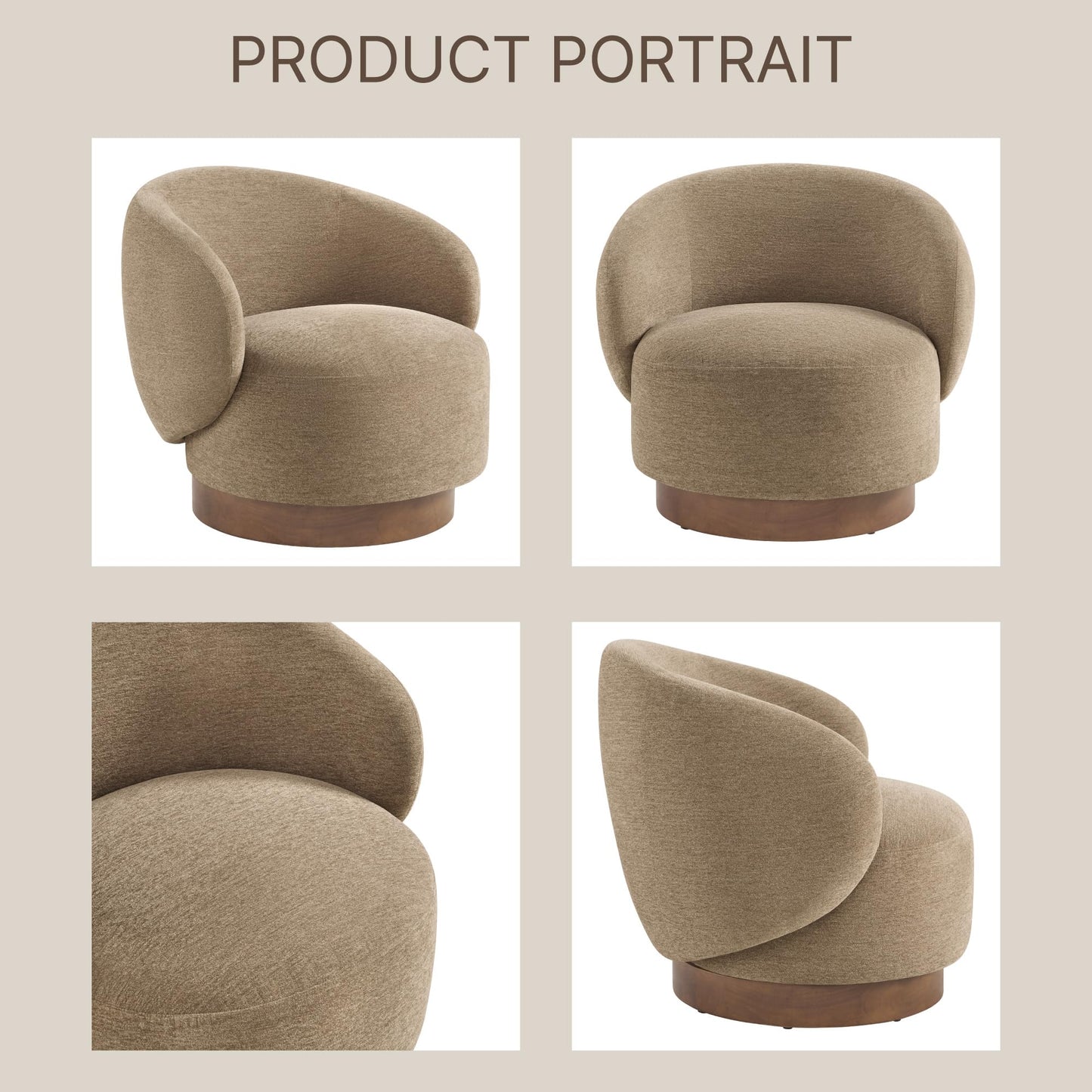 KISLOT Swivel Accent Chair Modern Round Barrel Armchair with Upholstered Faux Leather for Living Room Bedroom Waitingroom,2 Box,Cream