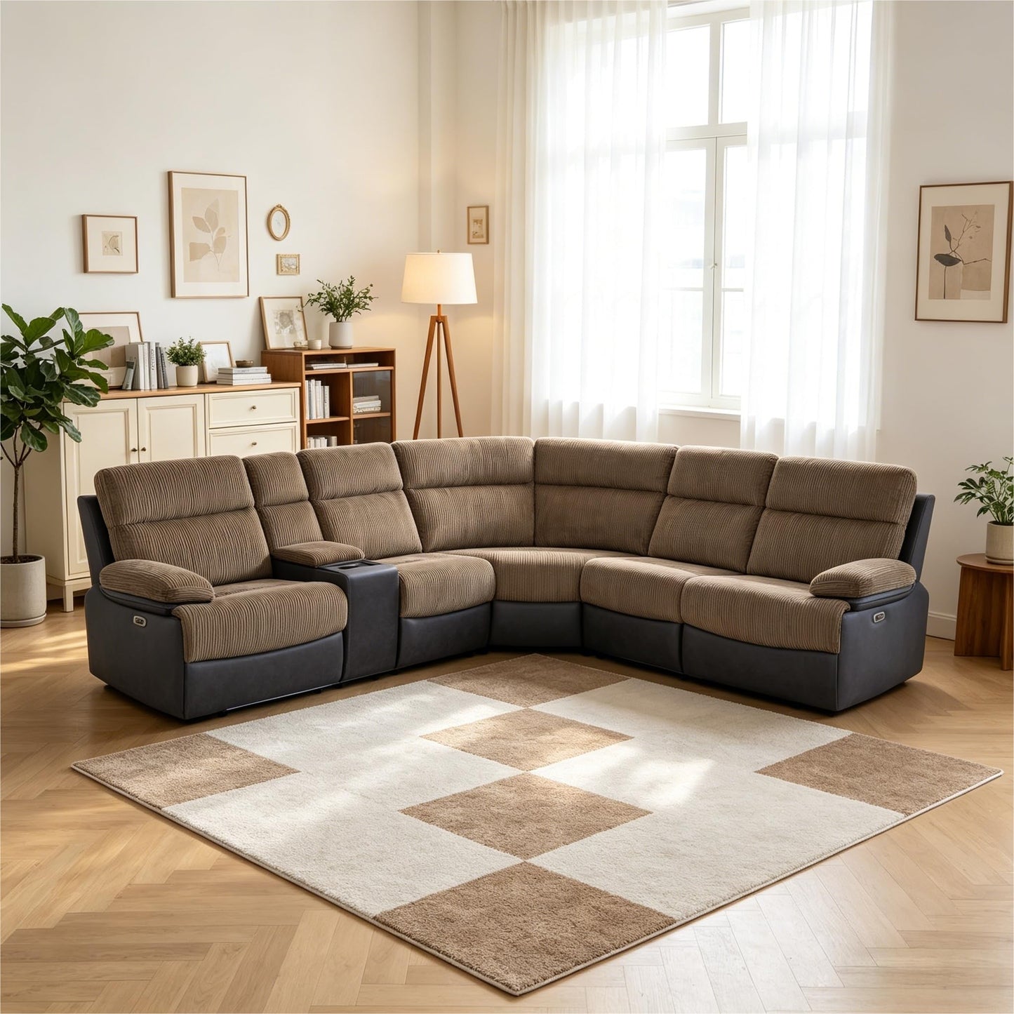 Trygoal Power Reclining Sectional Sofa Set, Modern L-Shaped Couch with Recliner, 4 Seat Power Reclining Sofa, Reclining Sectional Couches for Living Room, Home, Office, Corduroy, Brown
