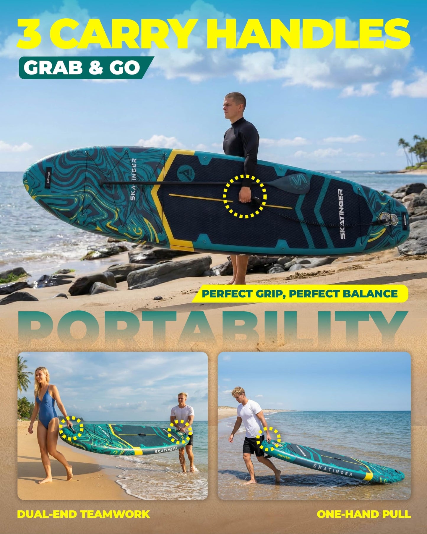Skatinger 11'6×35" Super Wide Inflatable Paddle Board, Ultra Stable Stand Up Paddleboards for 450lb/3 People/Family/Big Size w/Shoulder Strap, 100L Backpack, Ultra-Light All-Round Sup Board