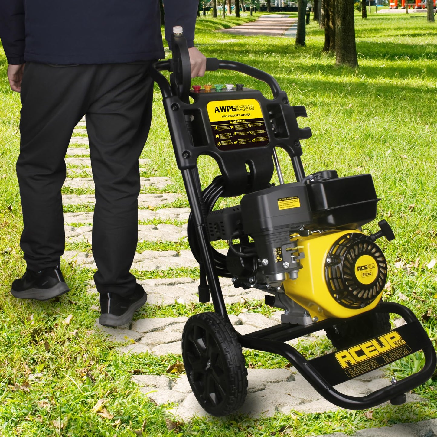 Aceup Energy Gas Pressure Washer 3400 PSI 2.6 GPM 4-Stroke 212cc for Garden, Cars, Walls, Funiture, Decks