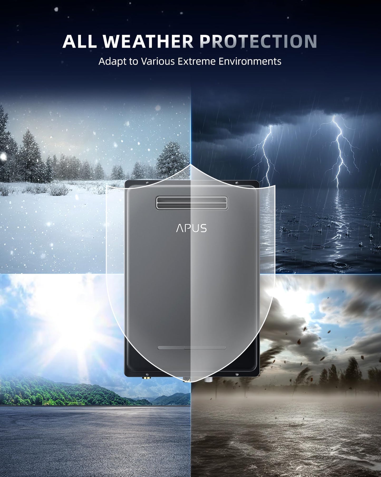 APUS 190,000 BTU Outdoor Tankless Water Heater, 8.1 GPM Natural Gas Instant Hot Water Heater with WiFi & Remote Control, High Efficiency for Supports 5 Outlets