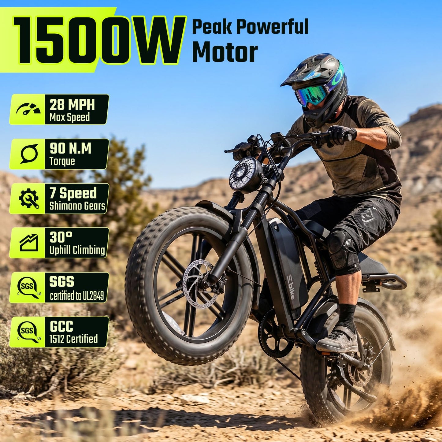 TS TST GRP LLC Electric Bike for Adults, Peak 1500W Motor Retro Ebike, Range 65Miles, 48V 15Ah Removable Battery, 20"x4" Fat Tires, Full Suspension, Off-Road E Bike for City Commuting