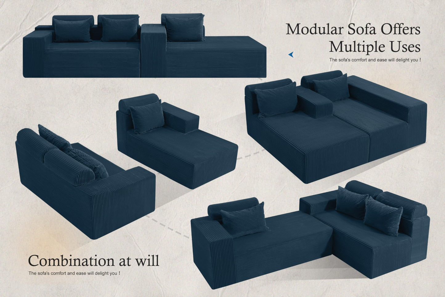 HABUTWAY Sectional Couches for Living Room,No Assembly L Shaped Couch 105" Modular Sectional Sofa Couch with Deep Seat,Cloud Couches Furniture Sets for Apartment,Corduroy (Blue, Right Facing)