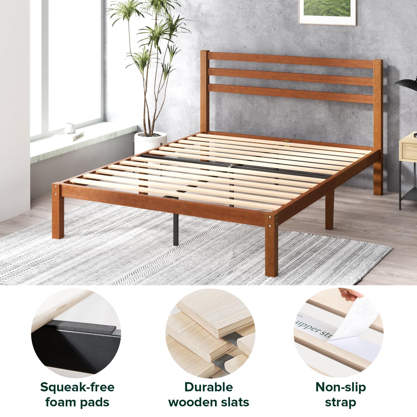 Zinus Leah Bamboo Platform Bed Frame with Headboard, No Box Spring Needed, Wood Slat Support, Easy Assembly, Queen