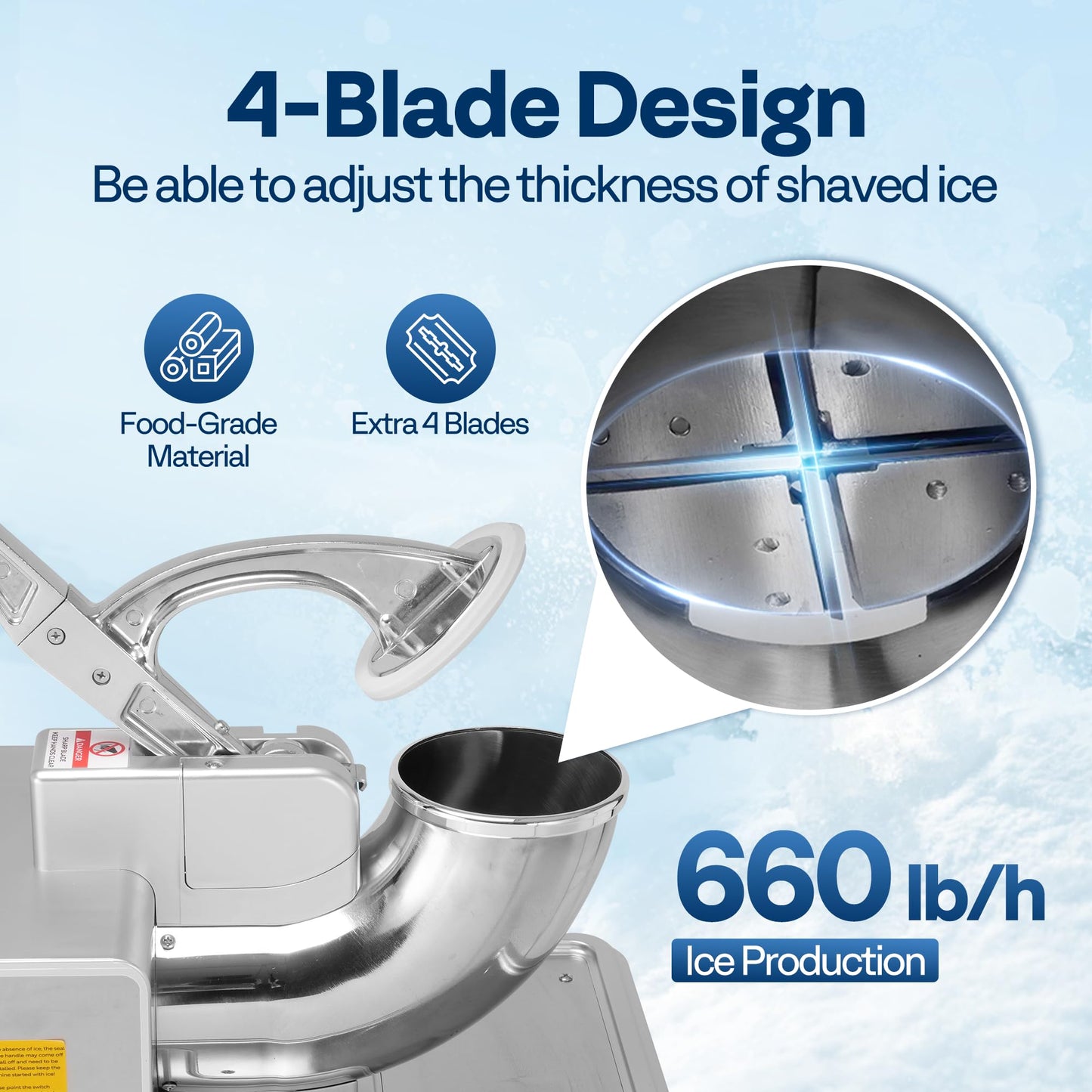 VIVOHOME Commercial Ice Crusher Shaver with Four Blades, Electric Snow Cone Maker Machine, 350W Shaved Ice Machine with Safety Switch for Both Home and Commercial Use, 660lbs/hr