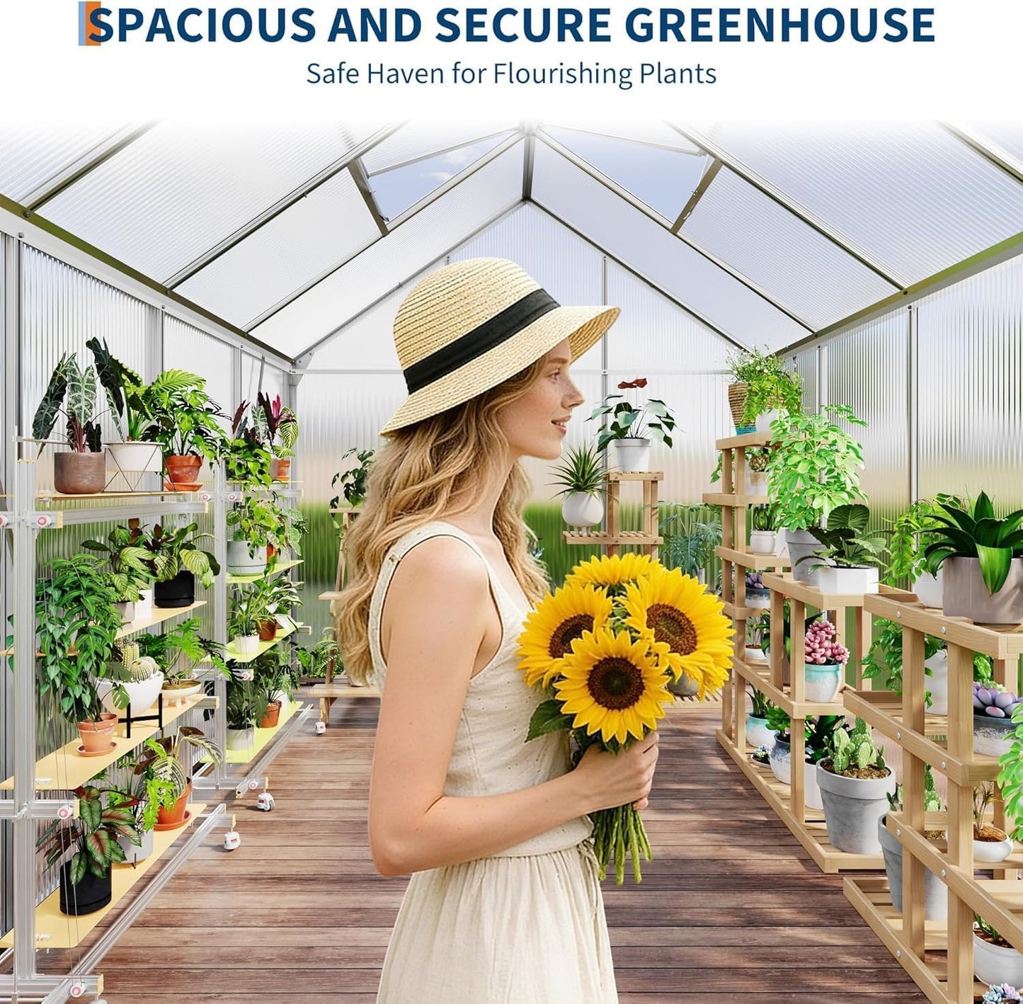 Walk-in Greenhouse 6x8 FT Aluminum Frame with Roof Vent Rain Gutter Sliding Door Perfect for Outdoor Patio Backyard Garden Apartment Balcony