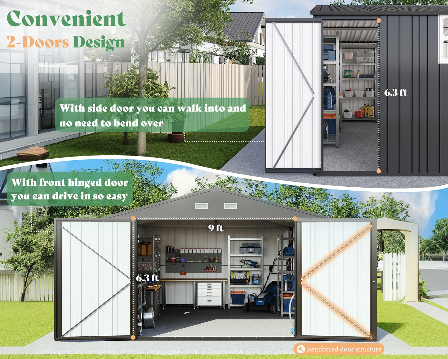 AMERLIFE 13x21x8 FT Metal Garage Shed, Extra Large Outdoor Storage Shed with Double Hinged Doors, 4 Windows, Heavy Duty Carport for Cars, Boats, Trucks and Equipment Storage, Dark Gray