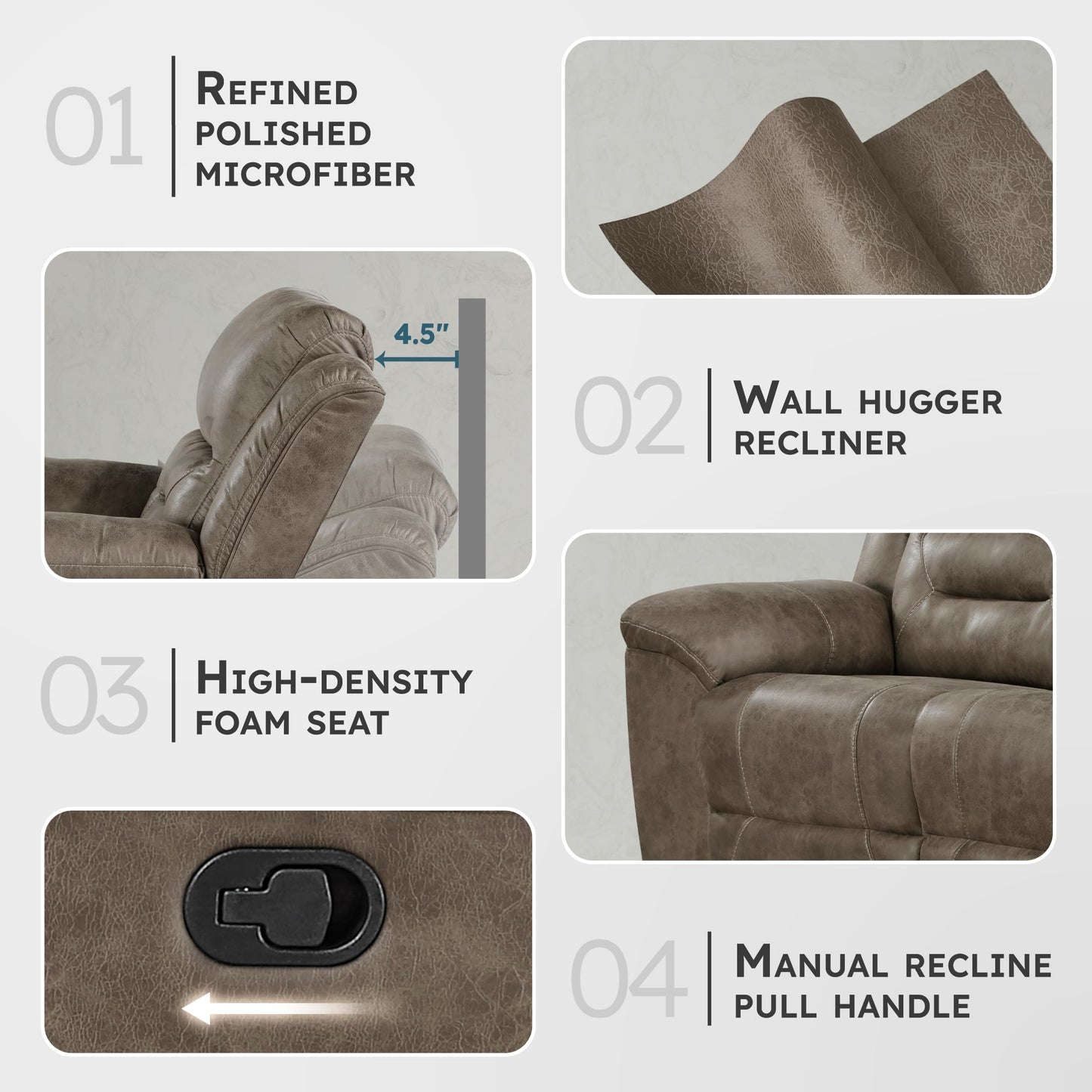 Lexicon Manual Double Reclining Sofa, Wall Hugger Polished Microfiber Manual Recliner Sofa, for Living Room, Required Assembly, Brown
