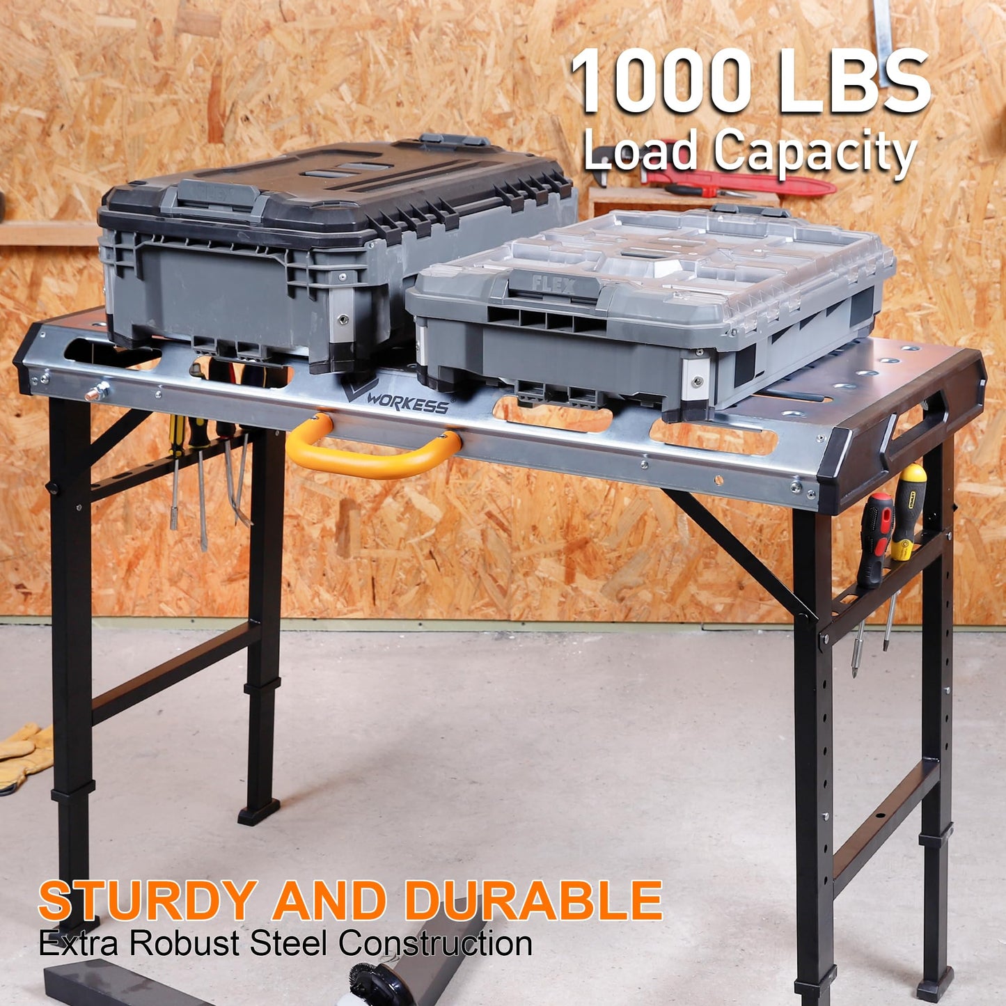 WORKESS Metal Welding Table Folding 1000 lbs Load Capacity Heavy Duty Steel Construction Workbench for Welding Adjustable 7 Level Height