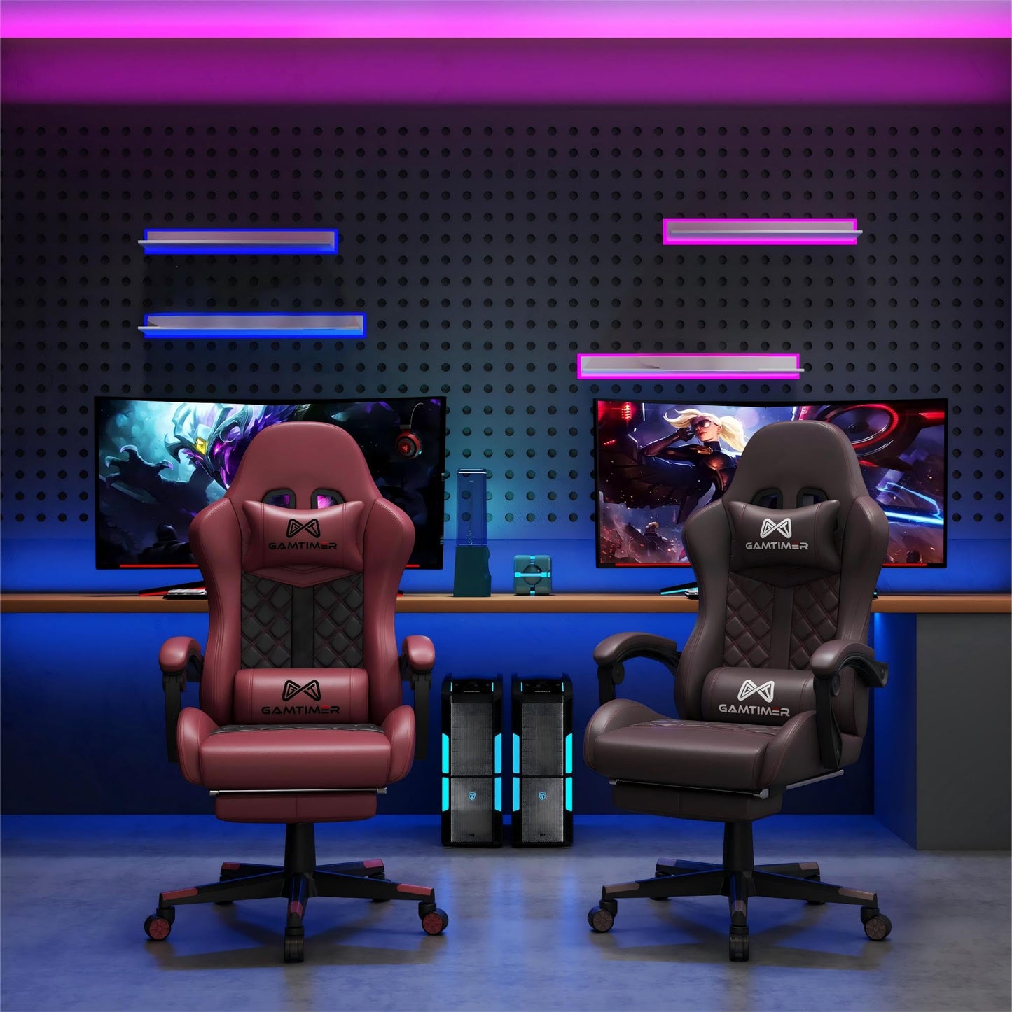 Gaming Chair,Computer Chair with Footrest and Lumbar Support,Breathable PU Leather,4D Lumbar Support and Headrest,360 Degree Swivel Chair with Adjustable Ergonomic Backrest for Adults(RED)