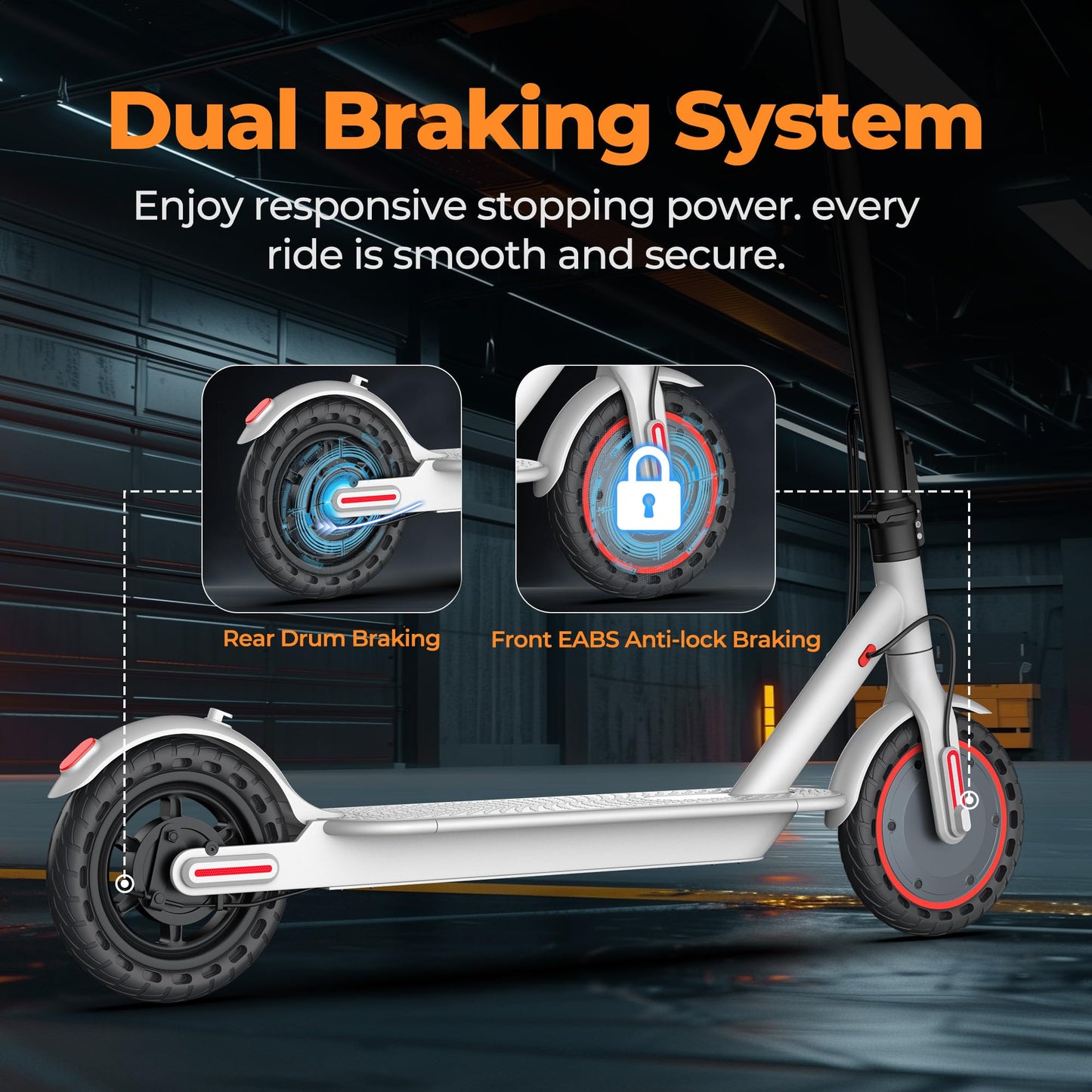 MAXSHOT Electric Scooter for Adults, 8.5" Solid Tires, 350W Motor, 19 MPH, 21 Miles Range, White Folding E-Scooter with App & Dual Brakes