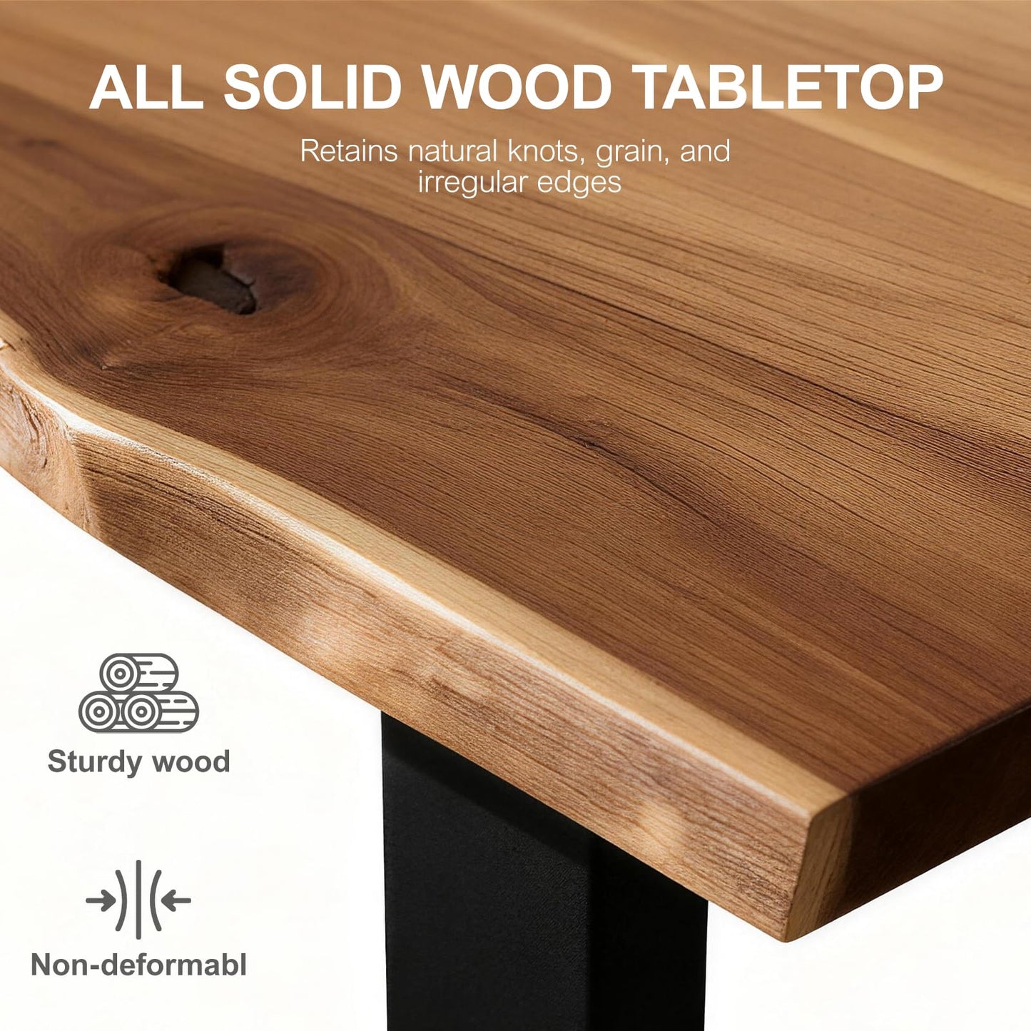 Heliosrider Farmhouse Live Edge Dining Table, Solid Wood Dining Table with 2" Table Top & Metal Base, Wood Slab Industrial Live Edge Desk for Kitchen & Dining Room 2,4,6 People (55.1 * 27.5 * 29.5IN)