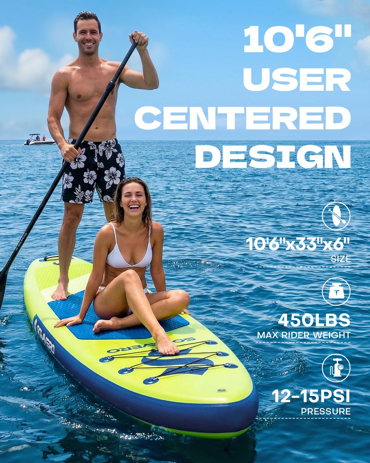 SOLAVERO 10'6" Inflatable Stand Up Paddle Board with Premium SUP Accessories, Anti-Slip EVA Deck for Adults of All Skill Levels, Paddleboard for Fishing, Yoga & Sunbathing