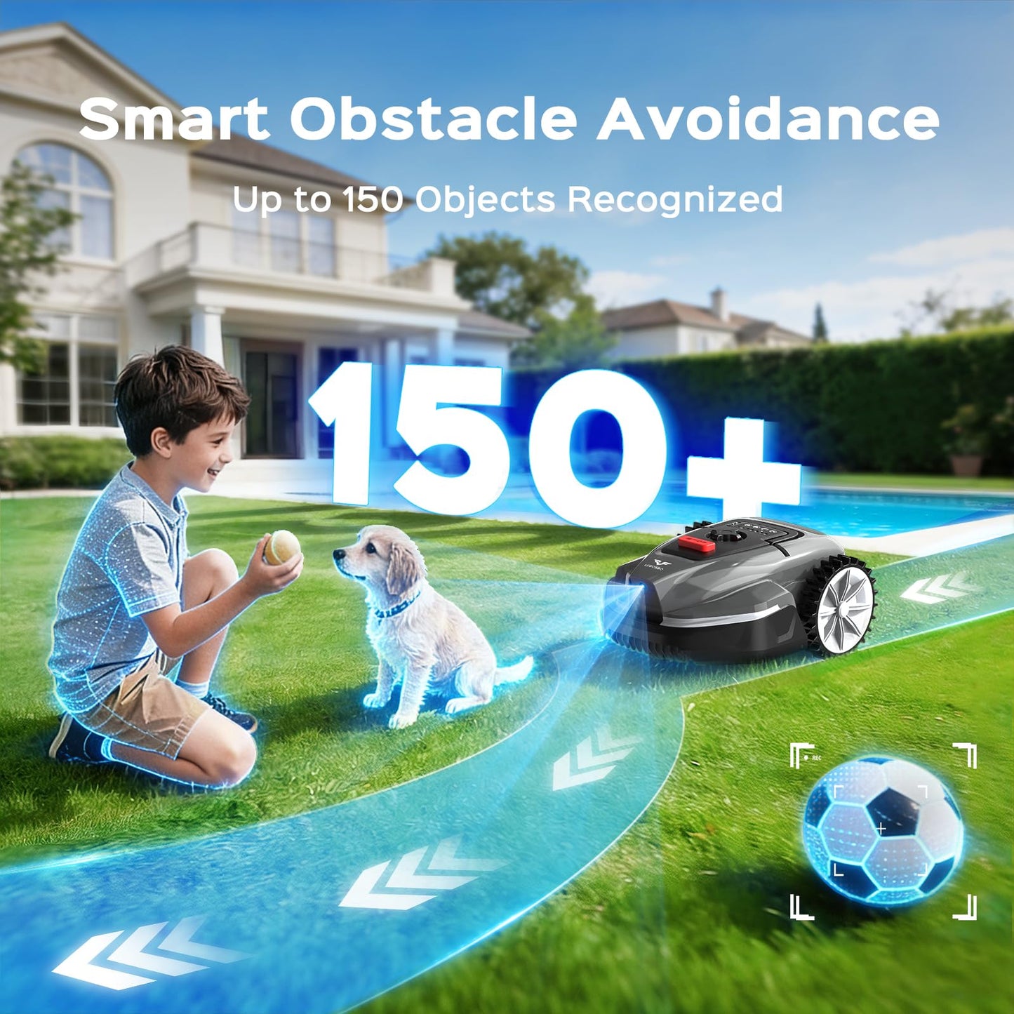 LEBOSBO V3 Robotic Lawn Mower with AI Vision Technology, Adjustable Grass Cutting Height, APP Control, Low-Noise Performance, No-Go Zone Function, Efficient Robot Lawn Mower for Small Lawns