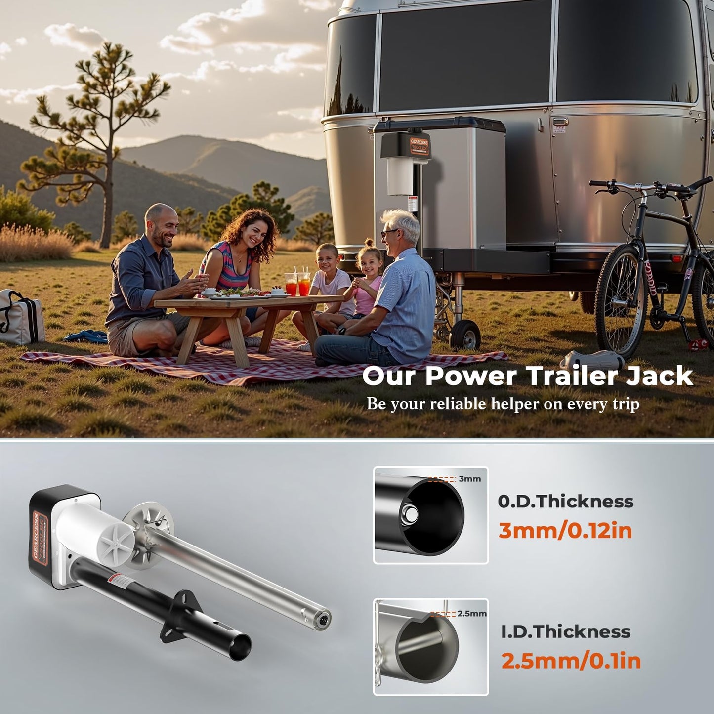 Electric Trailer Jack 7500LBS, 12V Heavy Duty RV Tongue Jack, IP65 Waterproof A-Frame Jack, 10.24–33.46" Lift, LED Light & Bubble Level & Cover