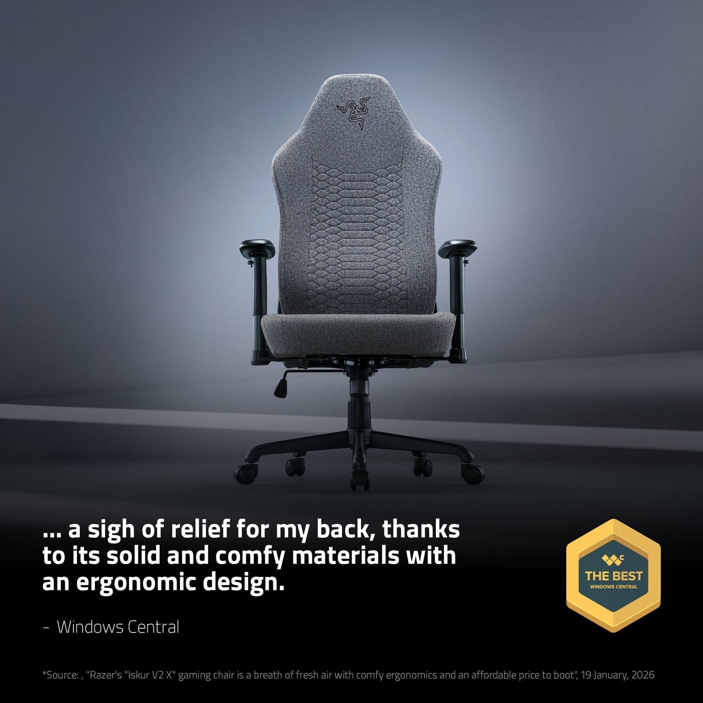 Razer Iskur V2 X Ergonomic Gaming Chair: Built-in Lumbar Support - Widened Seat - High Density Foam Cushions - Adjustable 152 Degree Recline - 2D Armrests - Plush Fabric Finish - Light Gray Edition