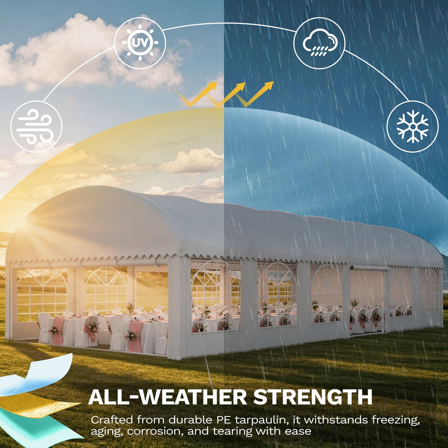 DWVO 20x40ft Arch Party Tent Outdoor Heavy Duty Wedding Event Shelters Galvanized Canopy with Upgraded Large Roof, 3 Storage Bags, Removable PVC Sidewalls, White