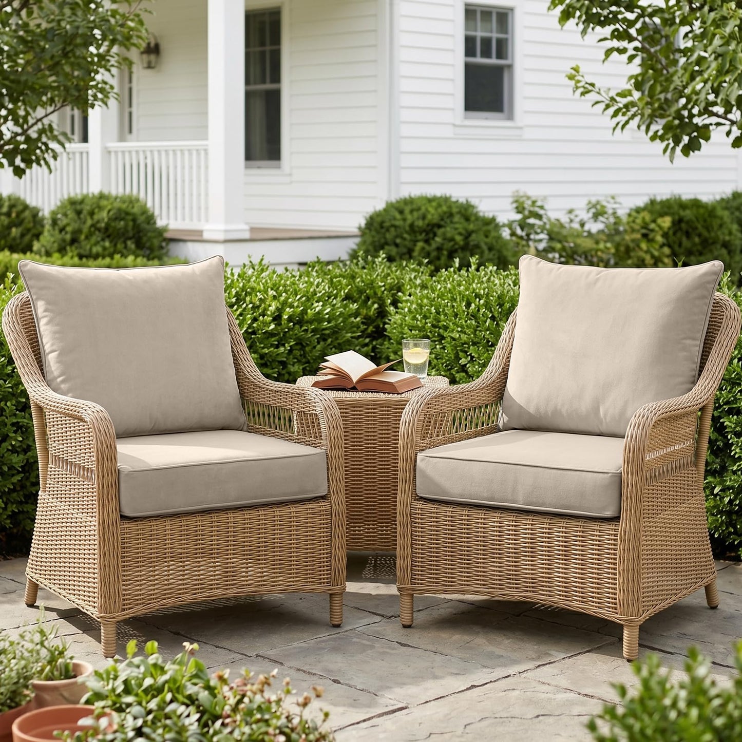 EAGLE PEAK Outdoor Deep Seat Patio Seat Cushion Set, 24 x 24 x 5 inch, 2-Piece Back Chair Cushion, 4 Pack, Beige