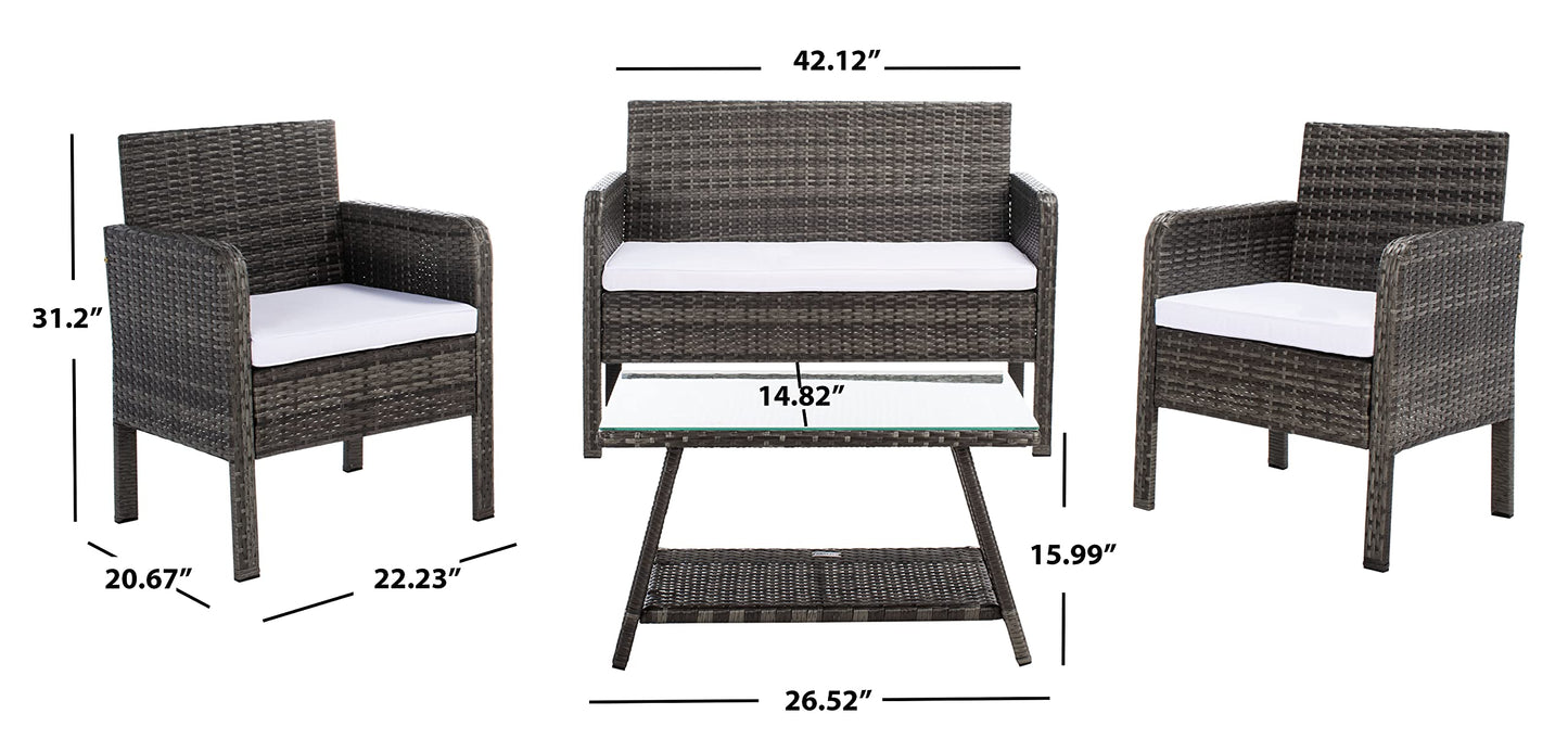 SAFAVIEH Outdoor Collection Aboka Grey Brown/White Cushion 4-Piece Conversation Patio Set PAT7505C