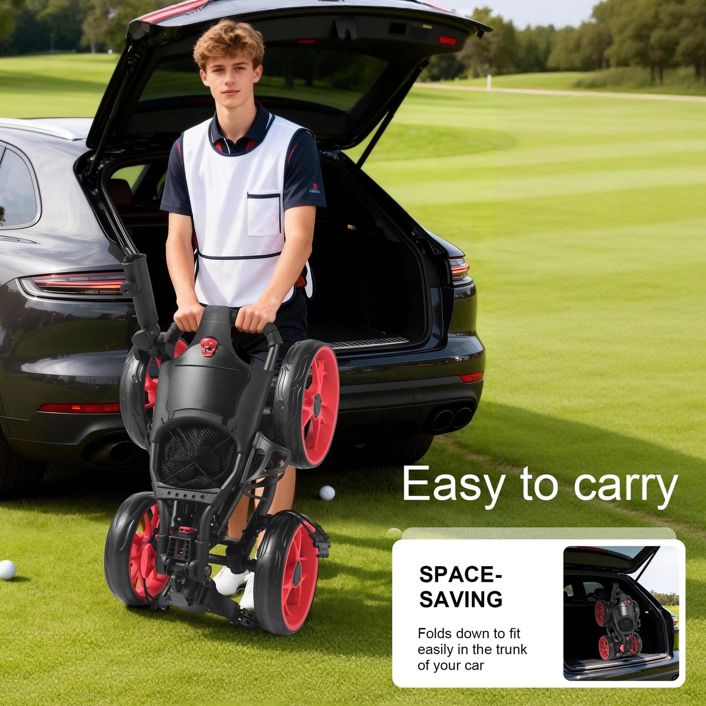 Zovbrei 4 Wheel 360 Rotating Front Wheel Golf Push Cart Lightweight and Foldable Walking Golf Cart Umbrella Holder Included (4 Wheel)