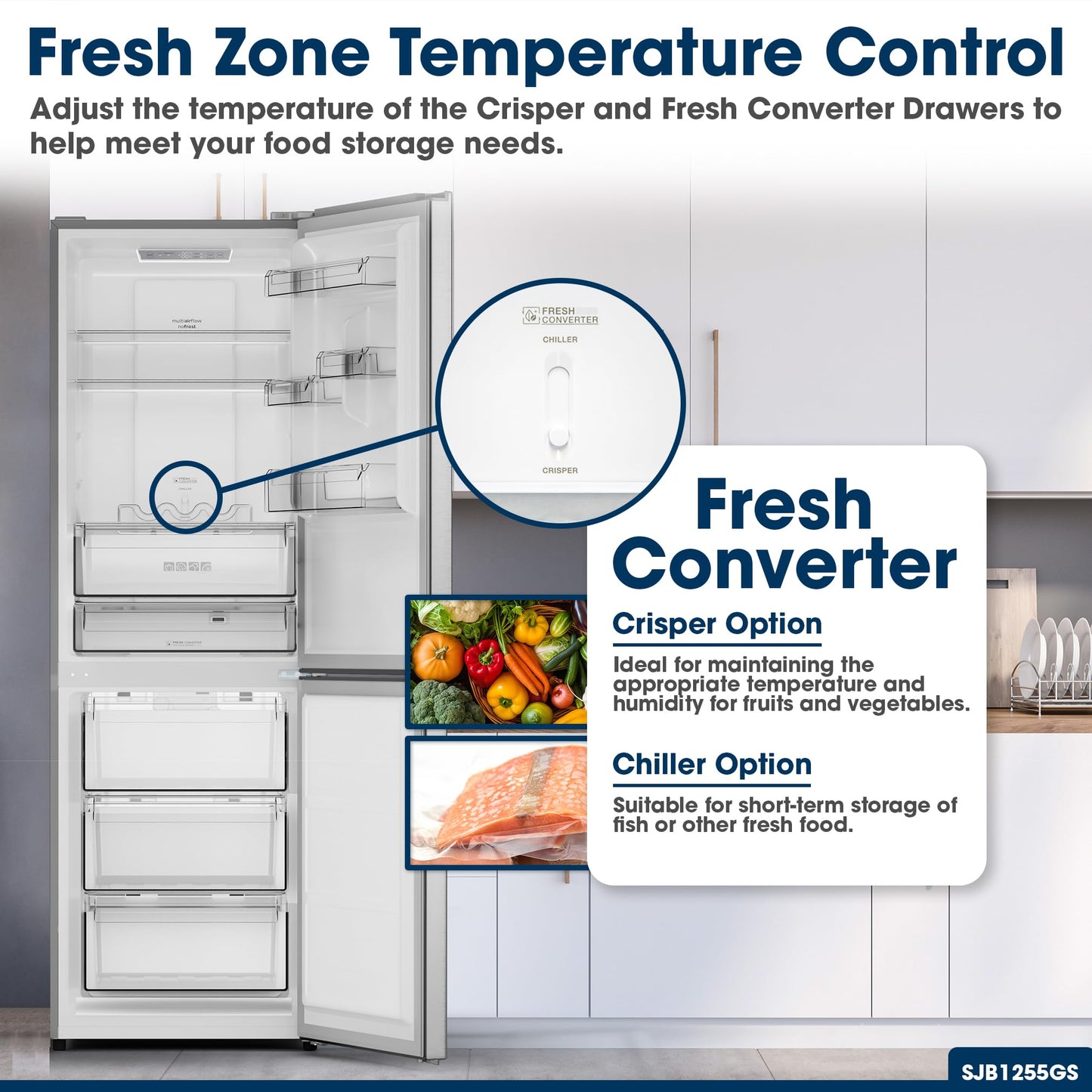 Sharp SJB1255GS Bottom-Freezer Counter-Depth Refrigerator, 24 Inch, 11.5 Cubic Foot, Garage Ready
